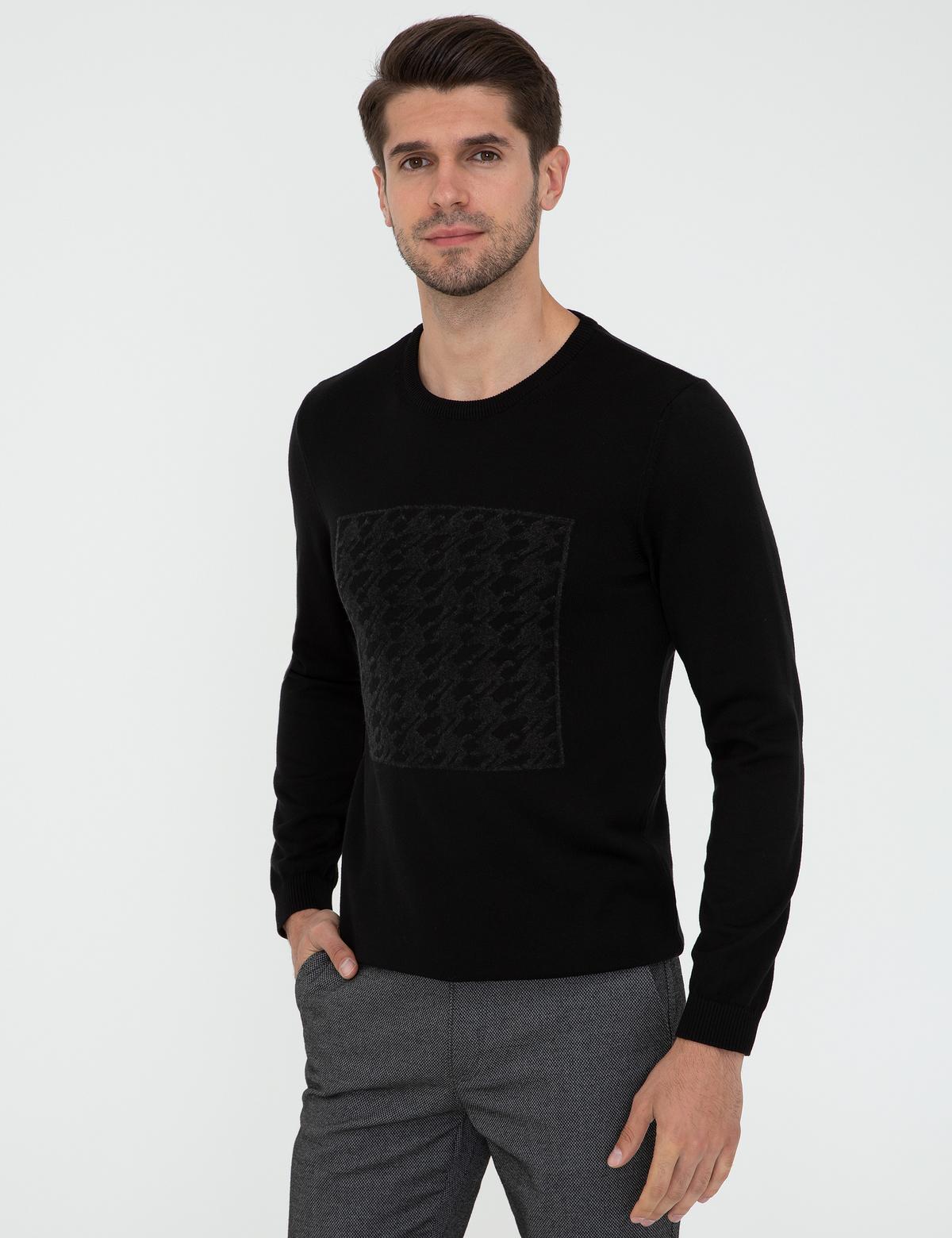 Siyah Bisiklet Yaka Triko Kazak - 50241396021