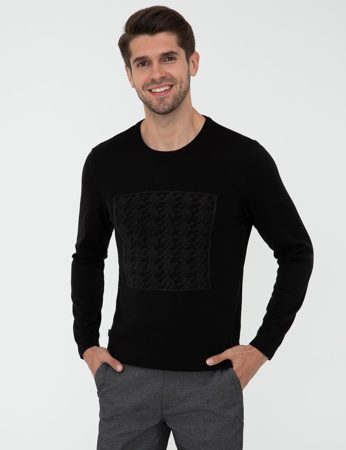 Siyah Bisiklet Yaka Triko Kazak