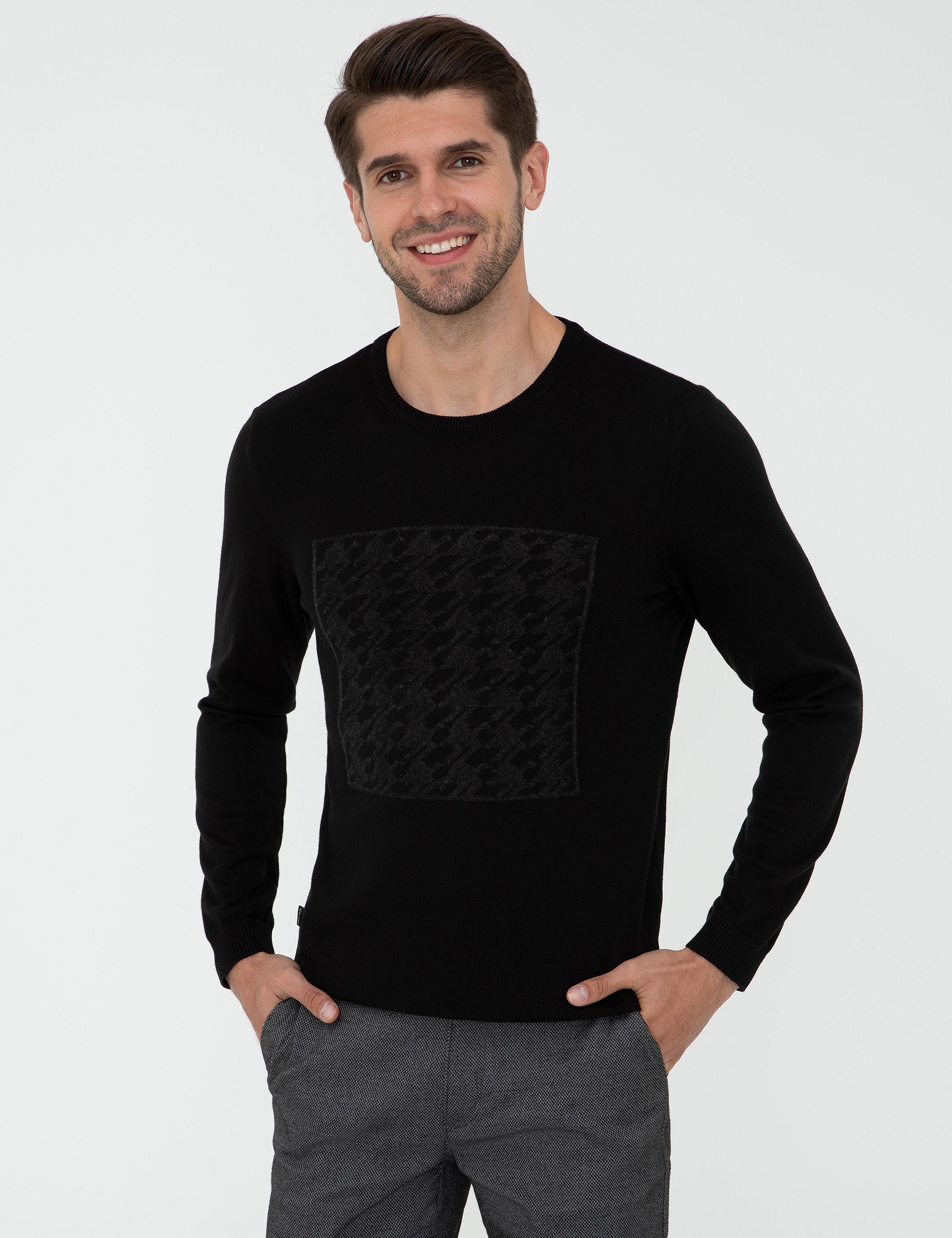 Siyah Bisiklet Yaka Triko Kazak