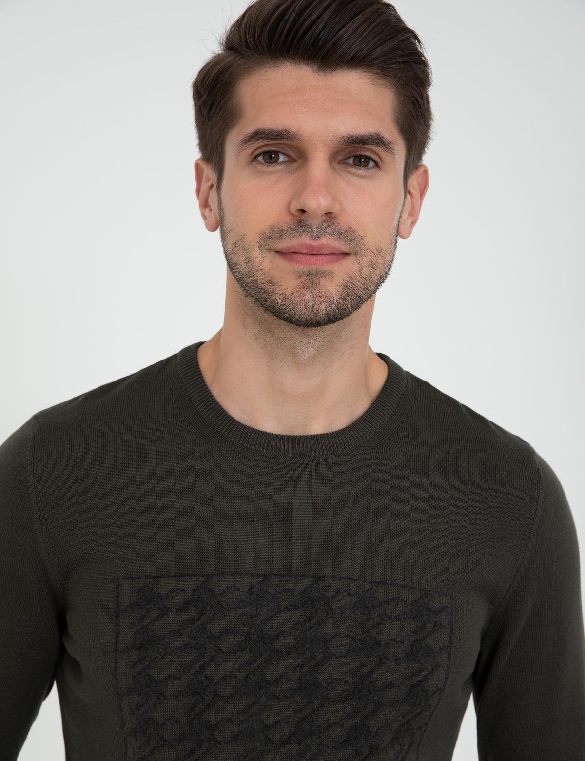 Haki Standart Fit Bisiklet Yaka Triko Kazak - 50241396043