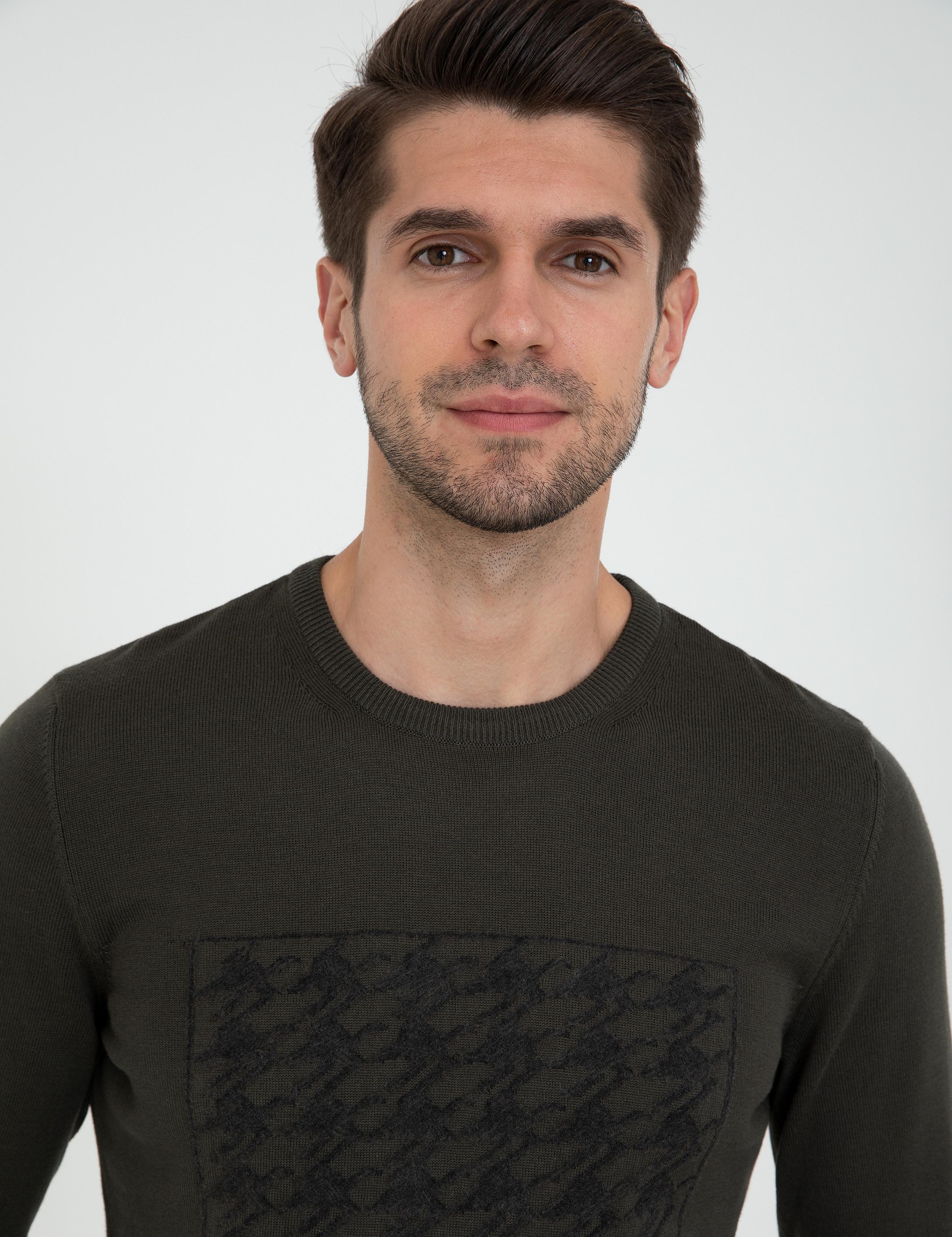 Haki Standart Fit Bisiklet Yaka Triko Kazak