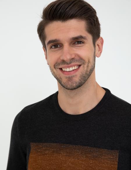 Antrasit Melanj Slim Fit Bisiklet Yaka Triko Kazak - 50241414037