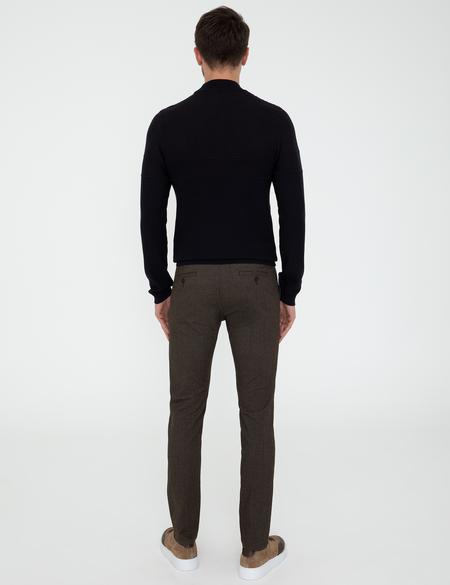 Kahverengi Slim Fit Çizgili Keten Karışımlı Kanvas Pantolon - 50241491087