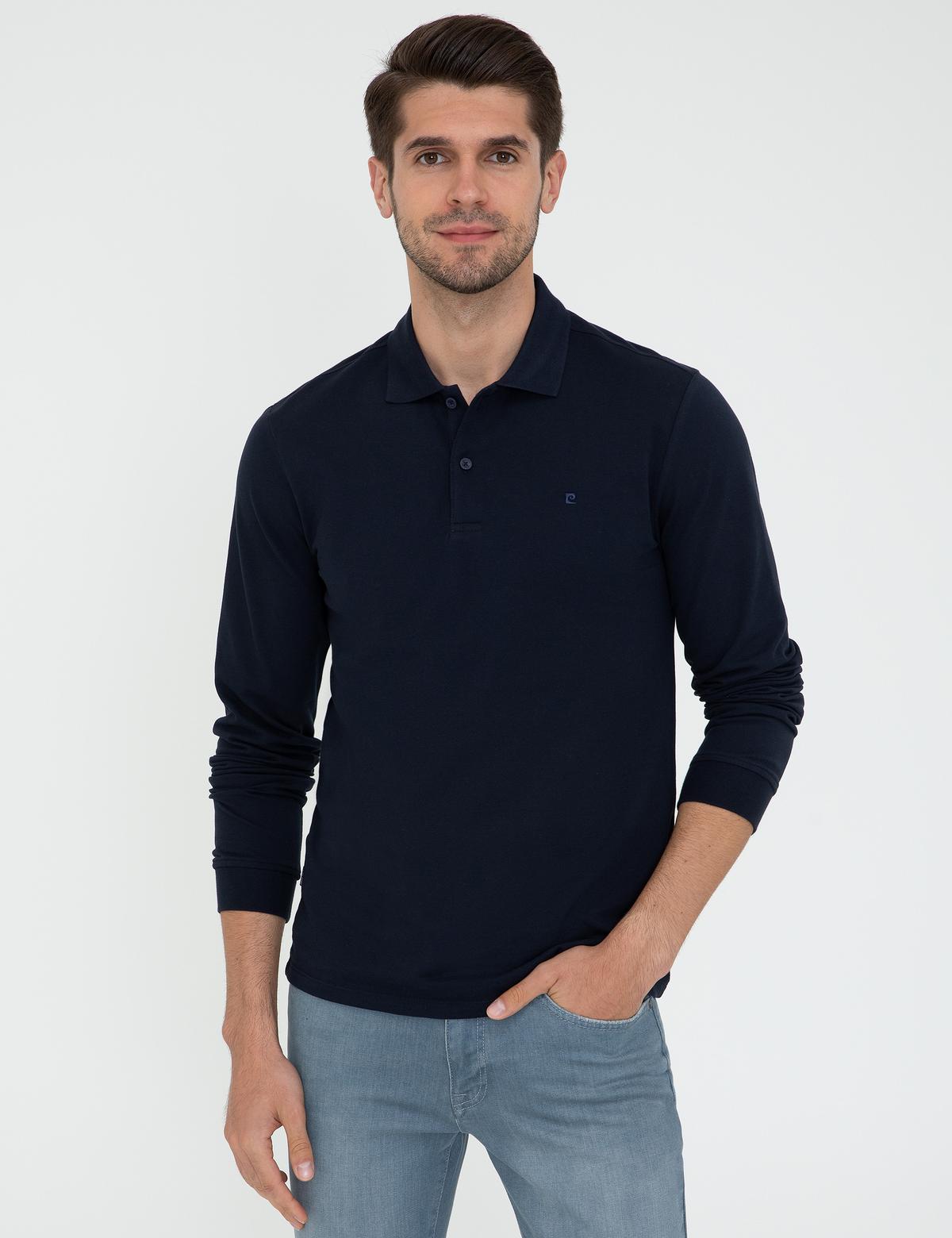 Lacivert Slim Fit Basic Sweatshirt