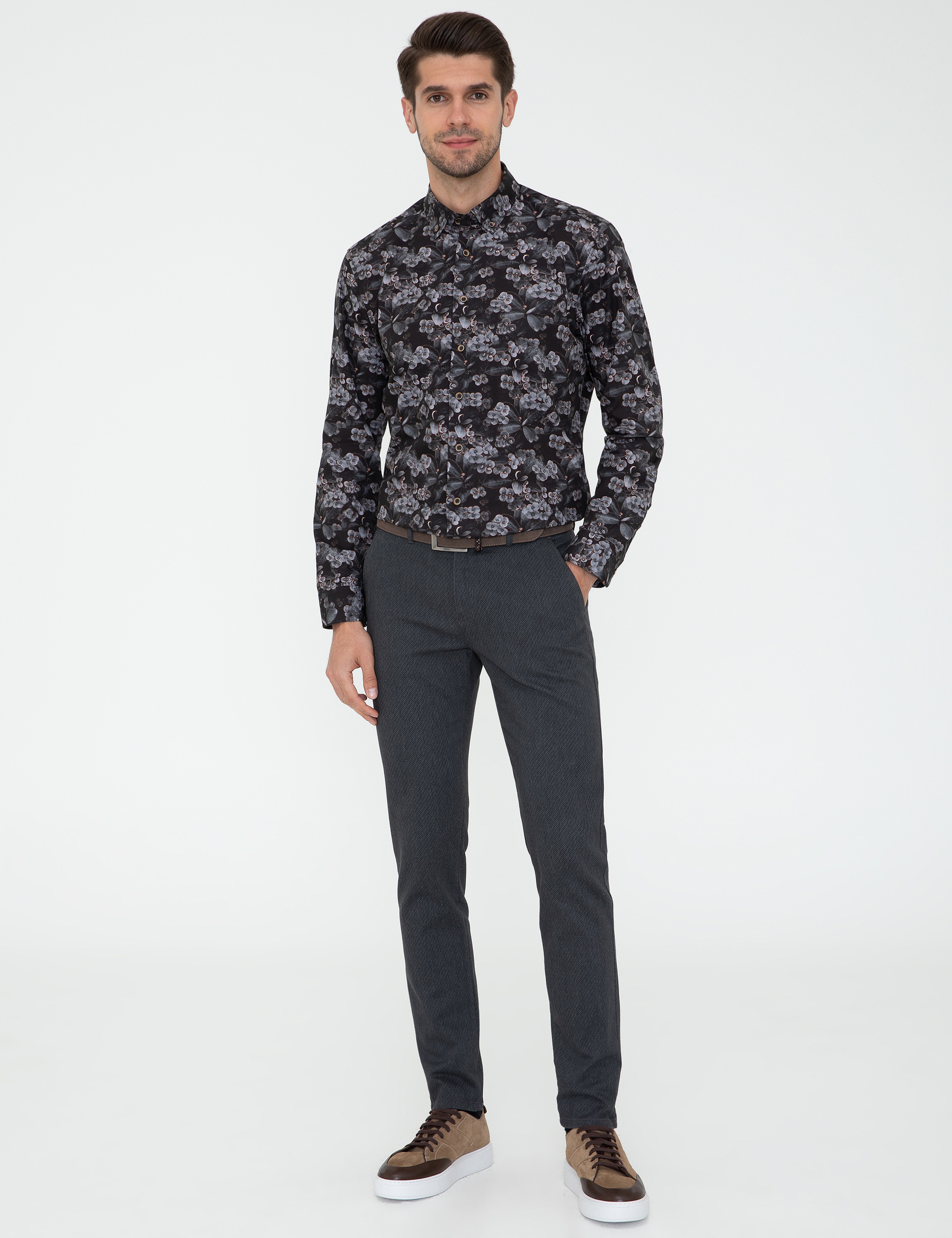 Siyah Regular Fit Uzun Kollu Gömlek - Image 4