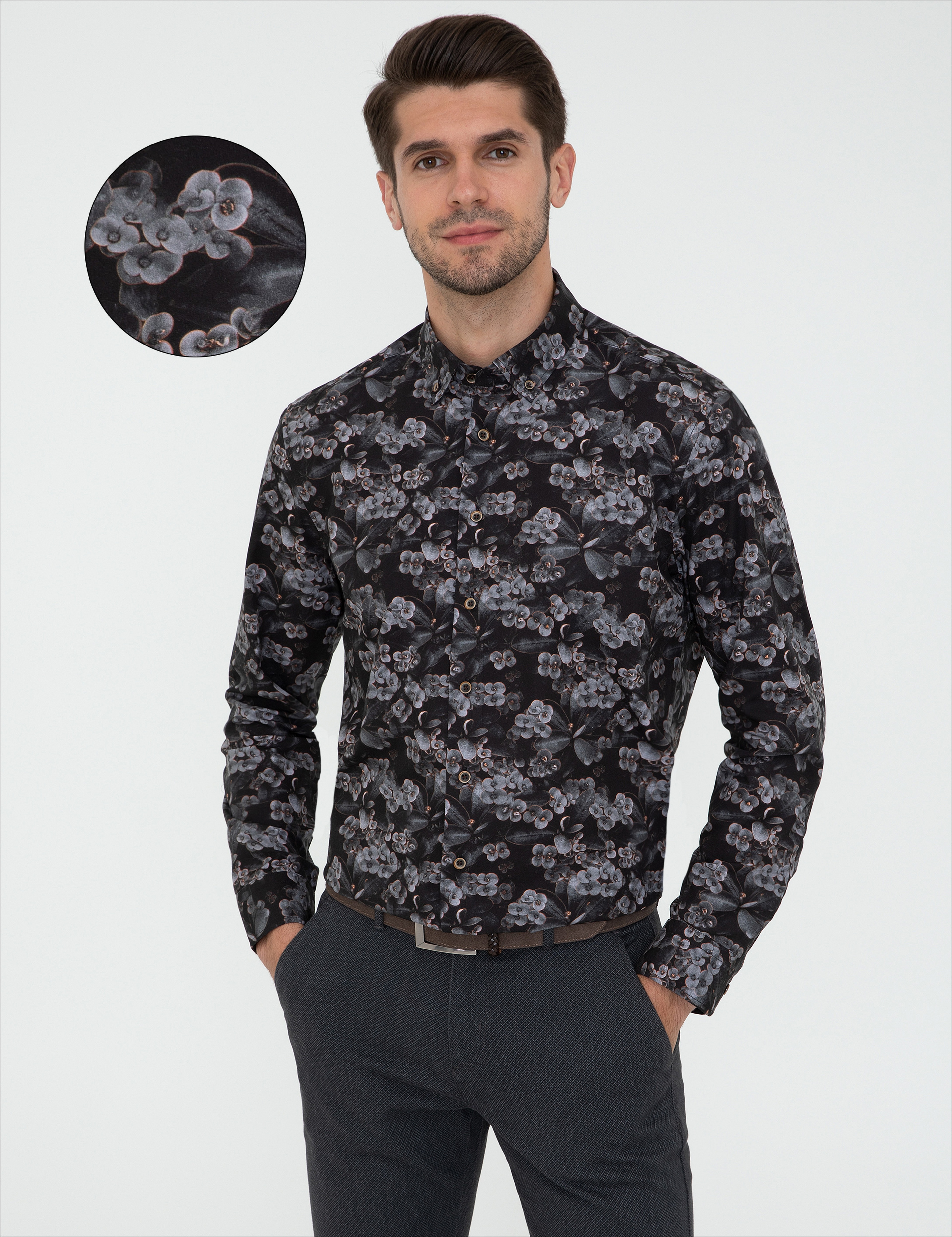 Siyah Regular Fit Uzun Kollu Gömlek - Image 1