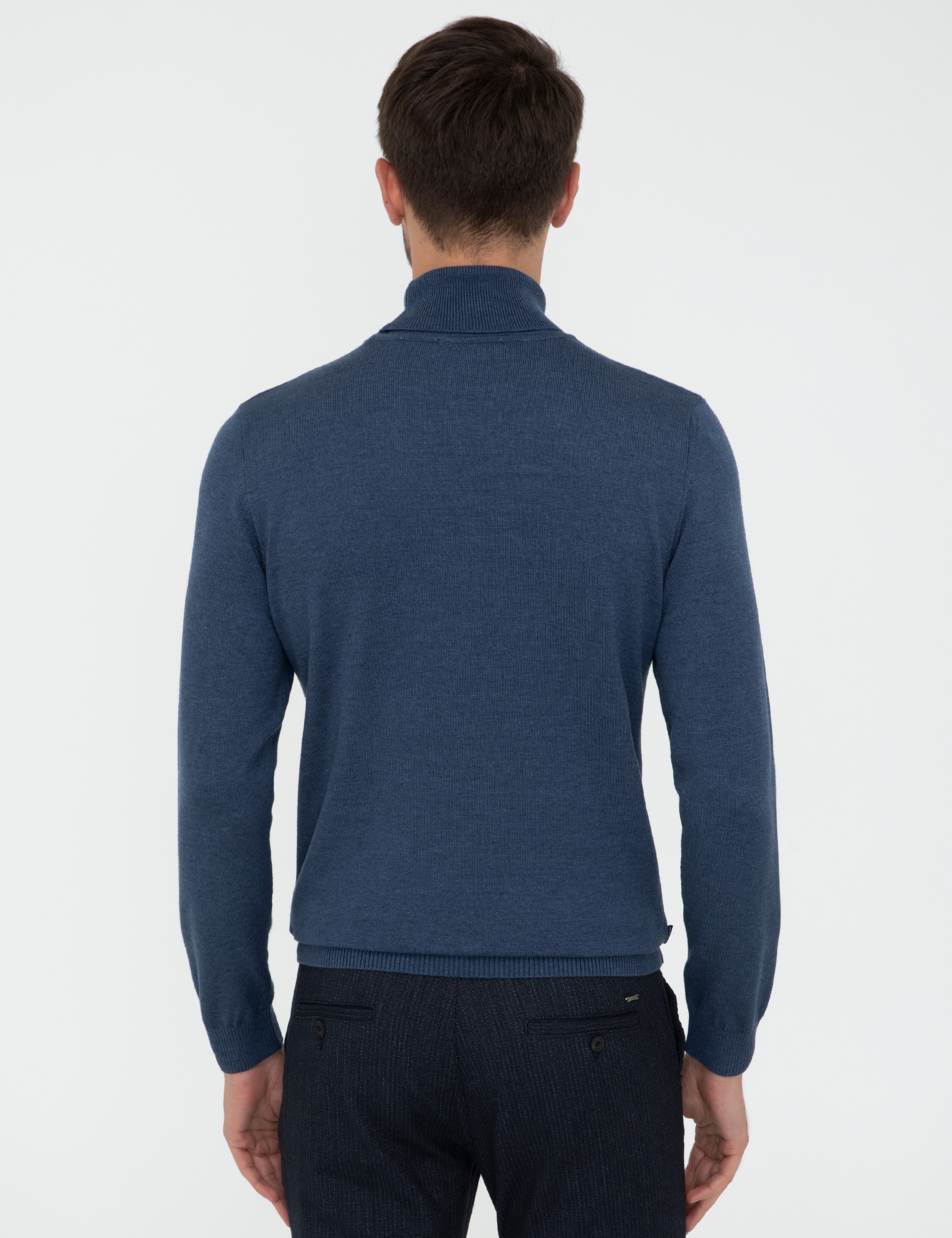 İndigo Melanj Slim Fit Balıkçı Yaka Basic Triko Kazak - Image 4