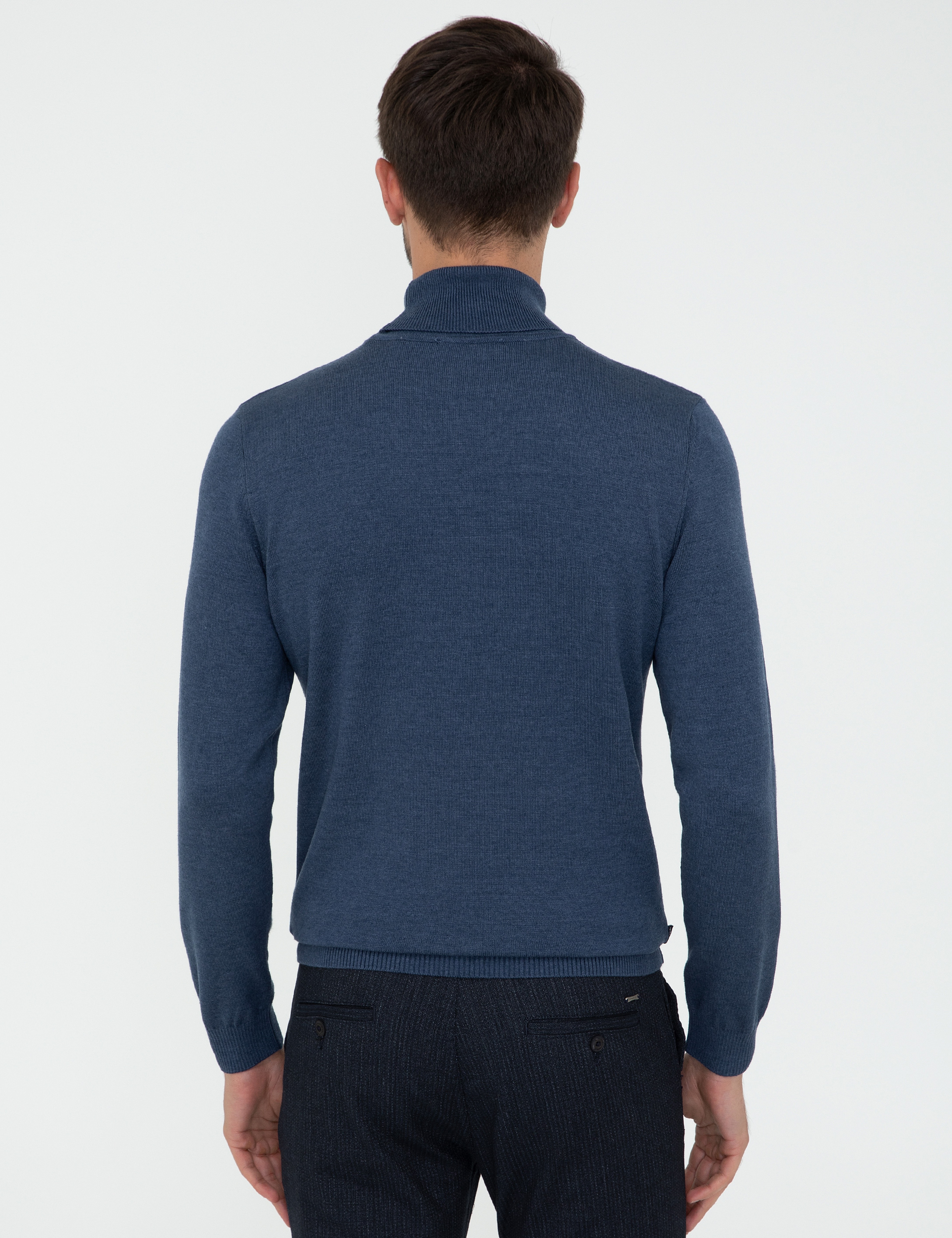 İndigo Melanj Slim Fit Balıkçı Yaka Basic Triko Kazak