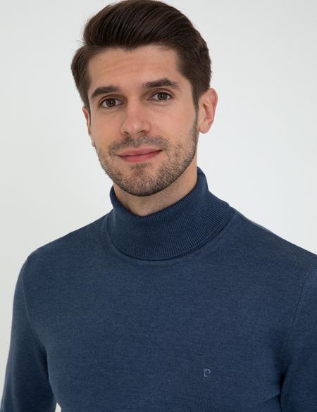 İndigo Melanj Slim Fit Balıkçı Yaka Basic Triko Kazak - 50237807083