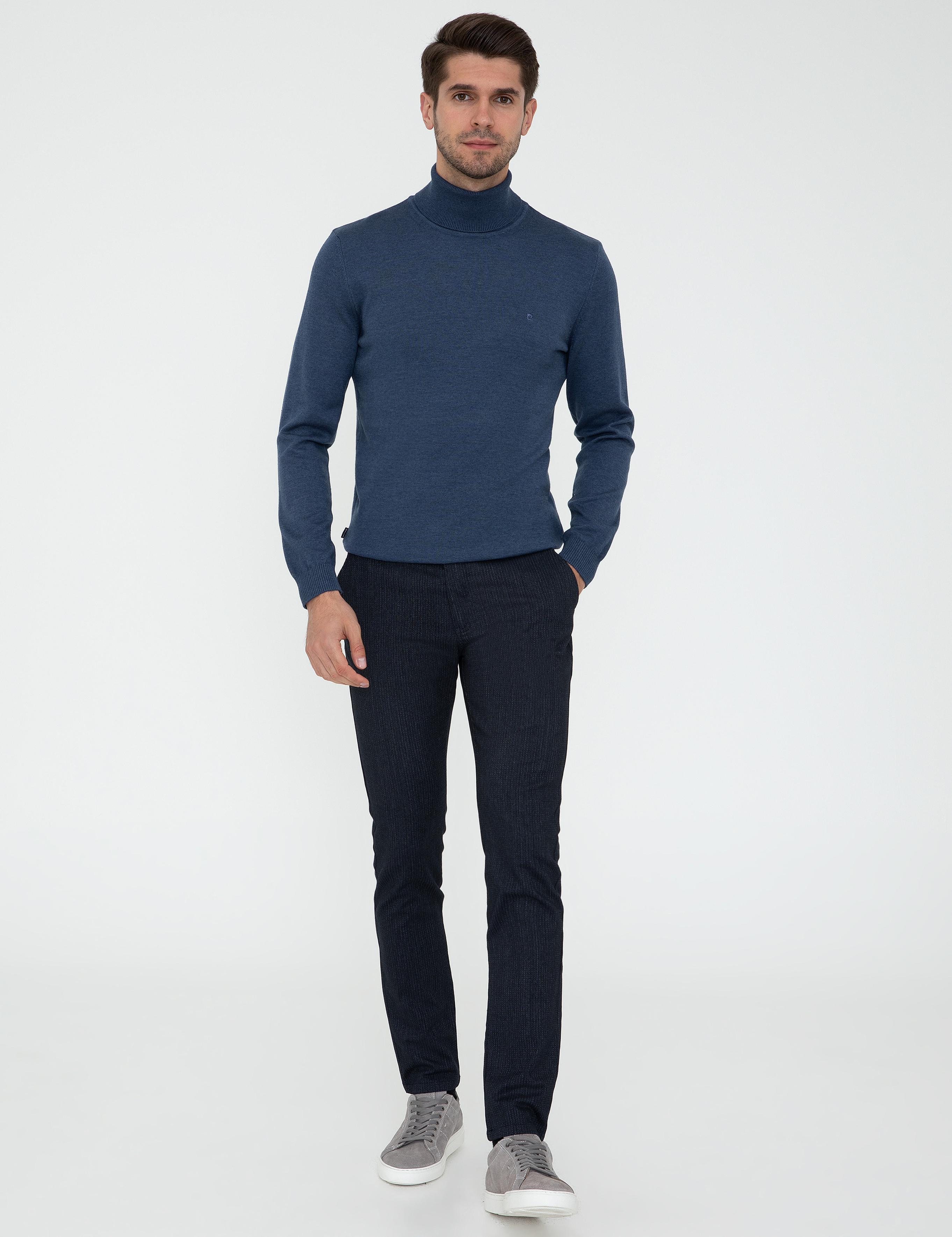 İndigo Melanj Slim Fit Balıkçı Yaka Basic Triko Kazak