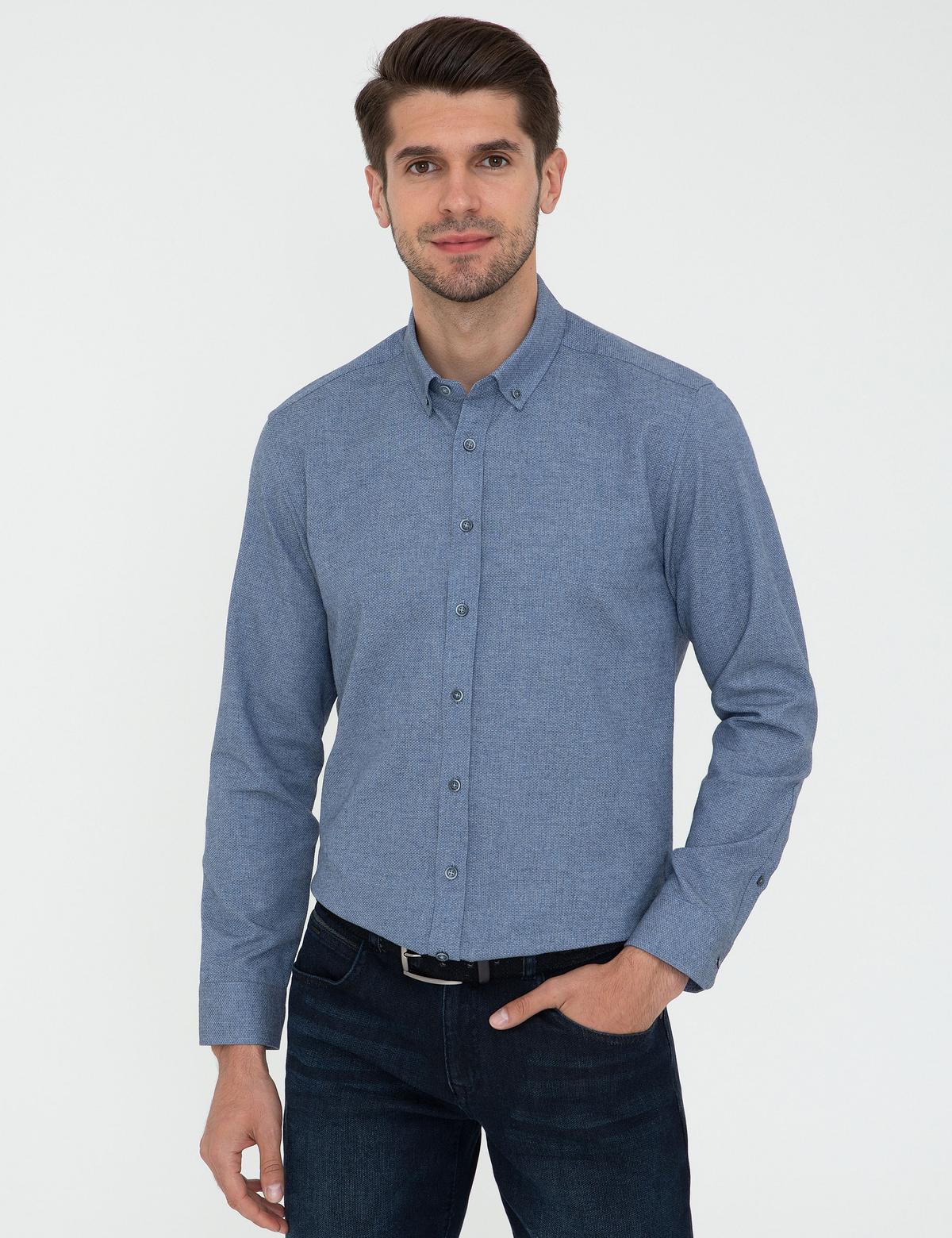 Mavi Slim Fit Uzun Kollu Gömlek