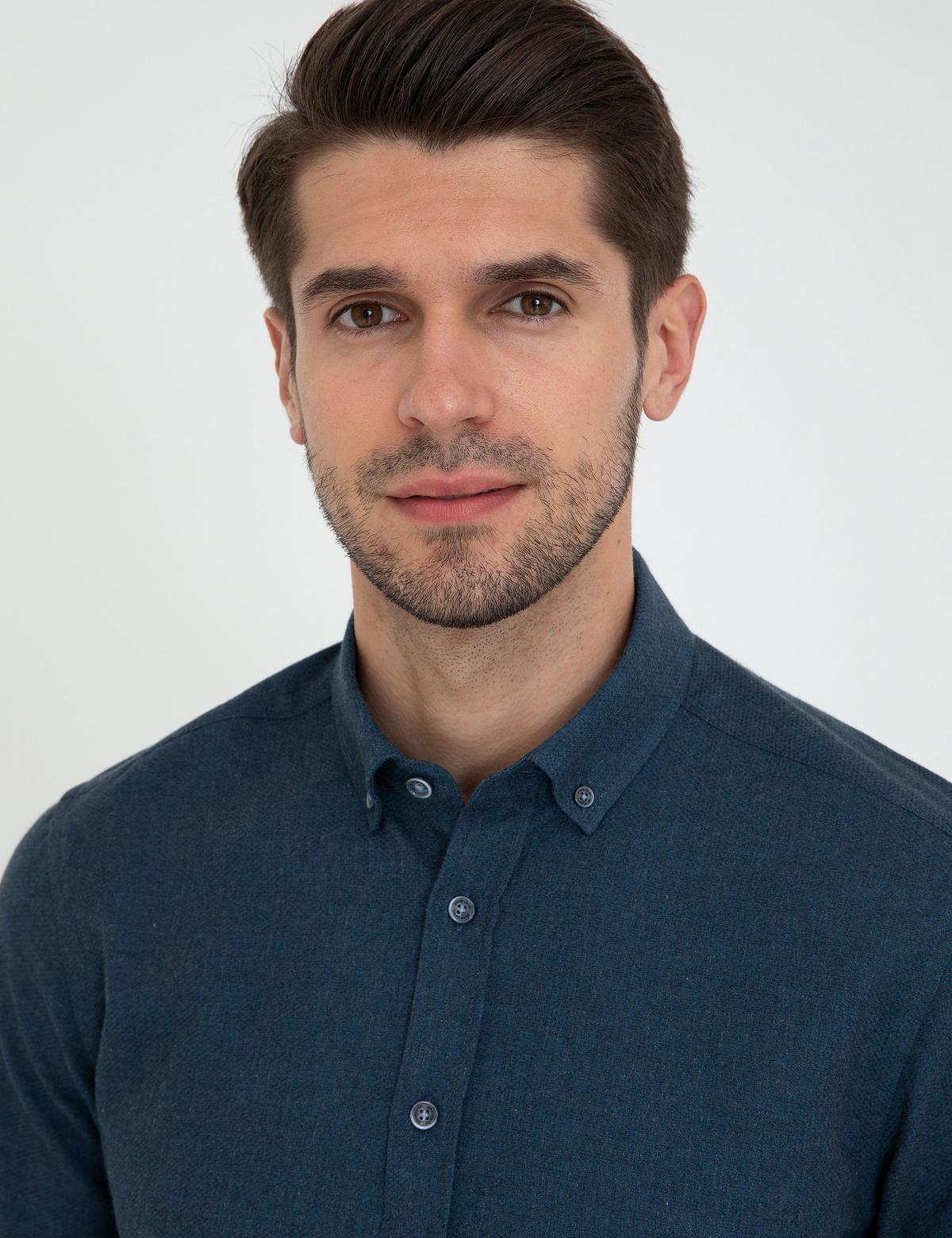 Petrol Slim Fit Uzun Kollu Gömlek - 50238794064