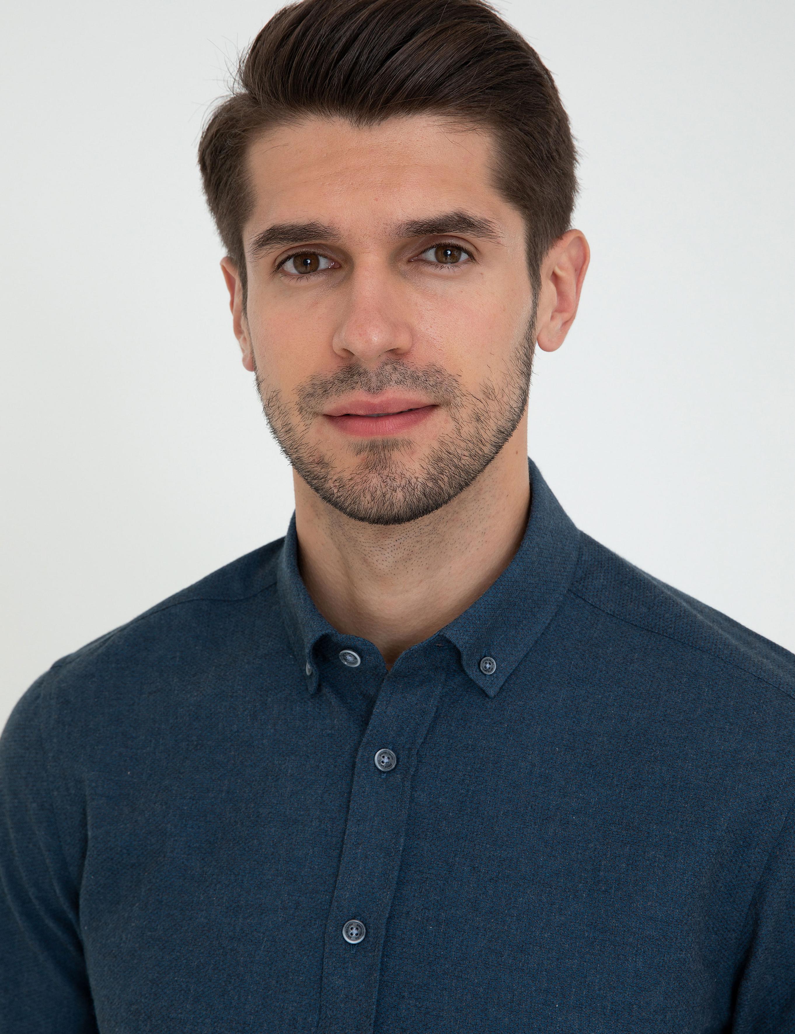 Petrol Slim Fit Uzun Kollu Gömlek