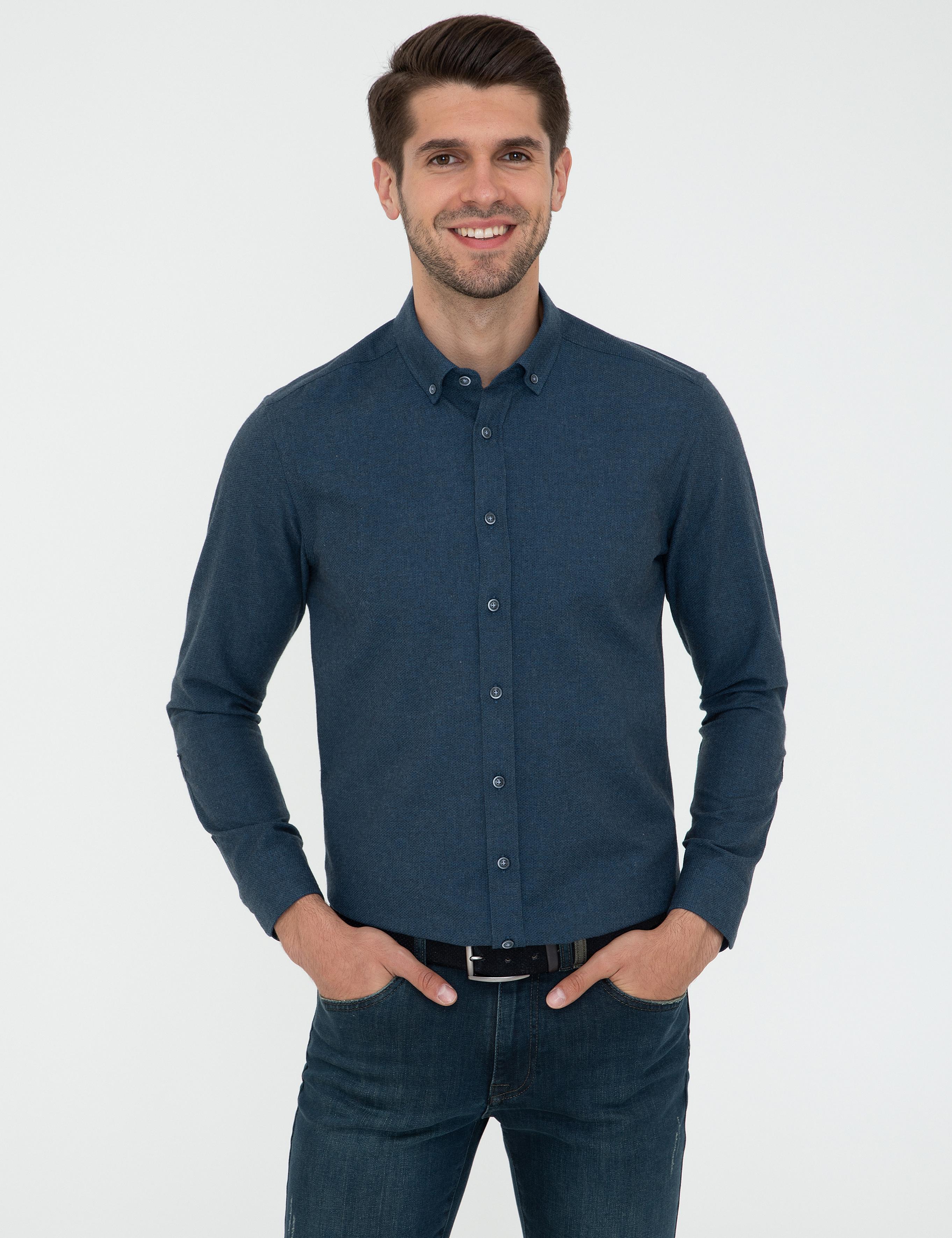 Petrol Slim Fit Uzun Kollu Gömlek