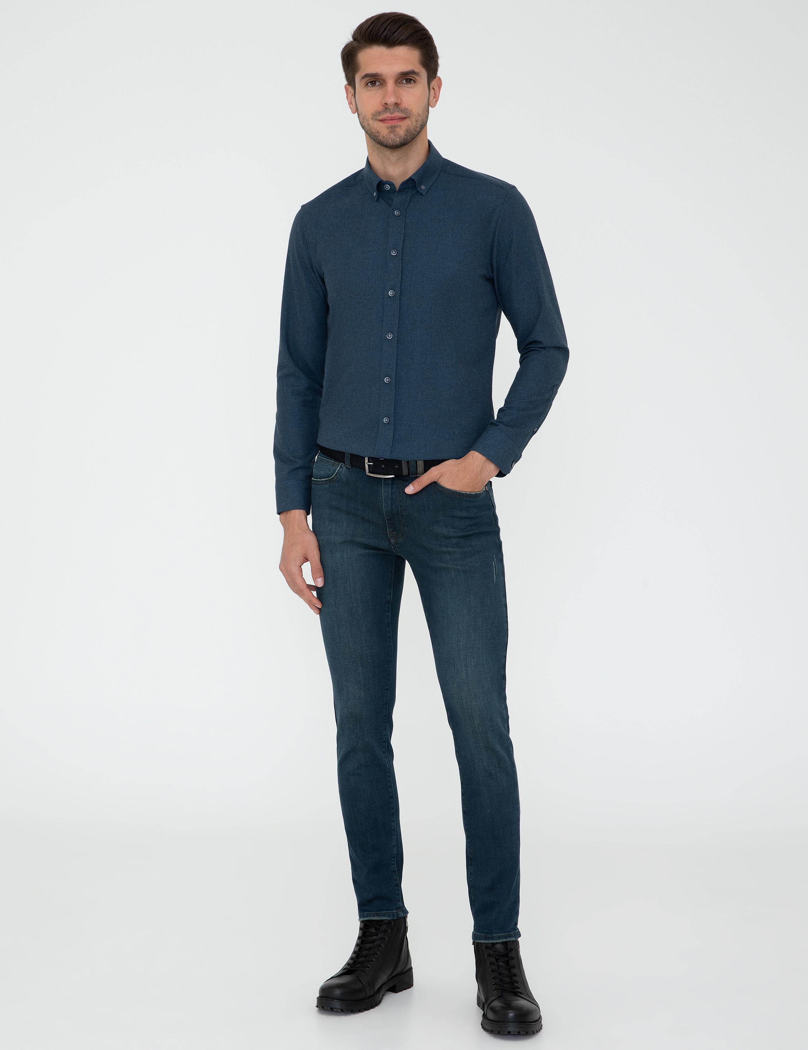 Petrol Slim Fit Uzun Kollu Gömlek