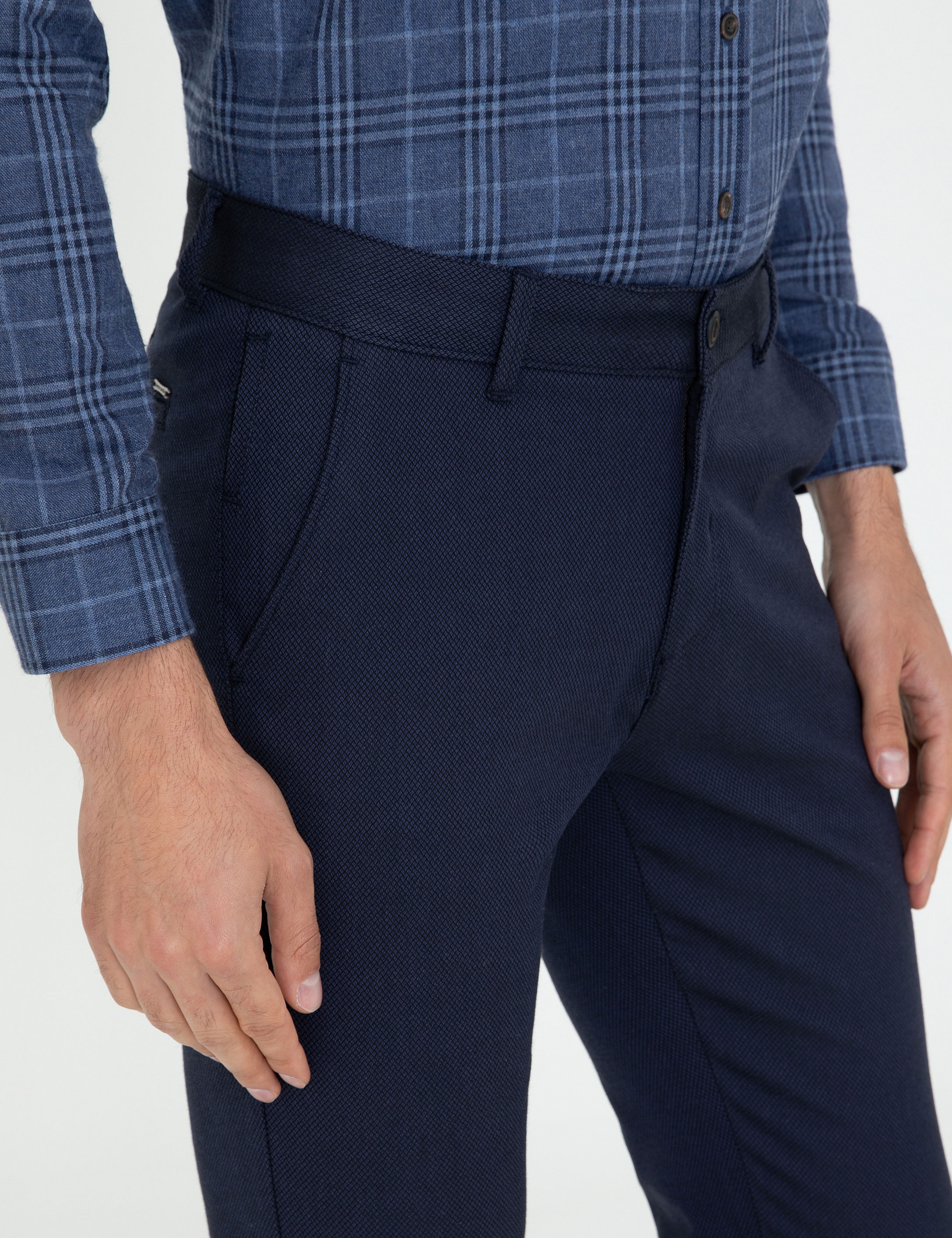 Lacivert Slim Fit Kanvas Pantolon