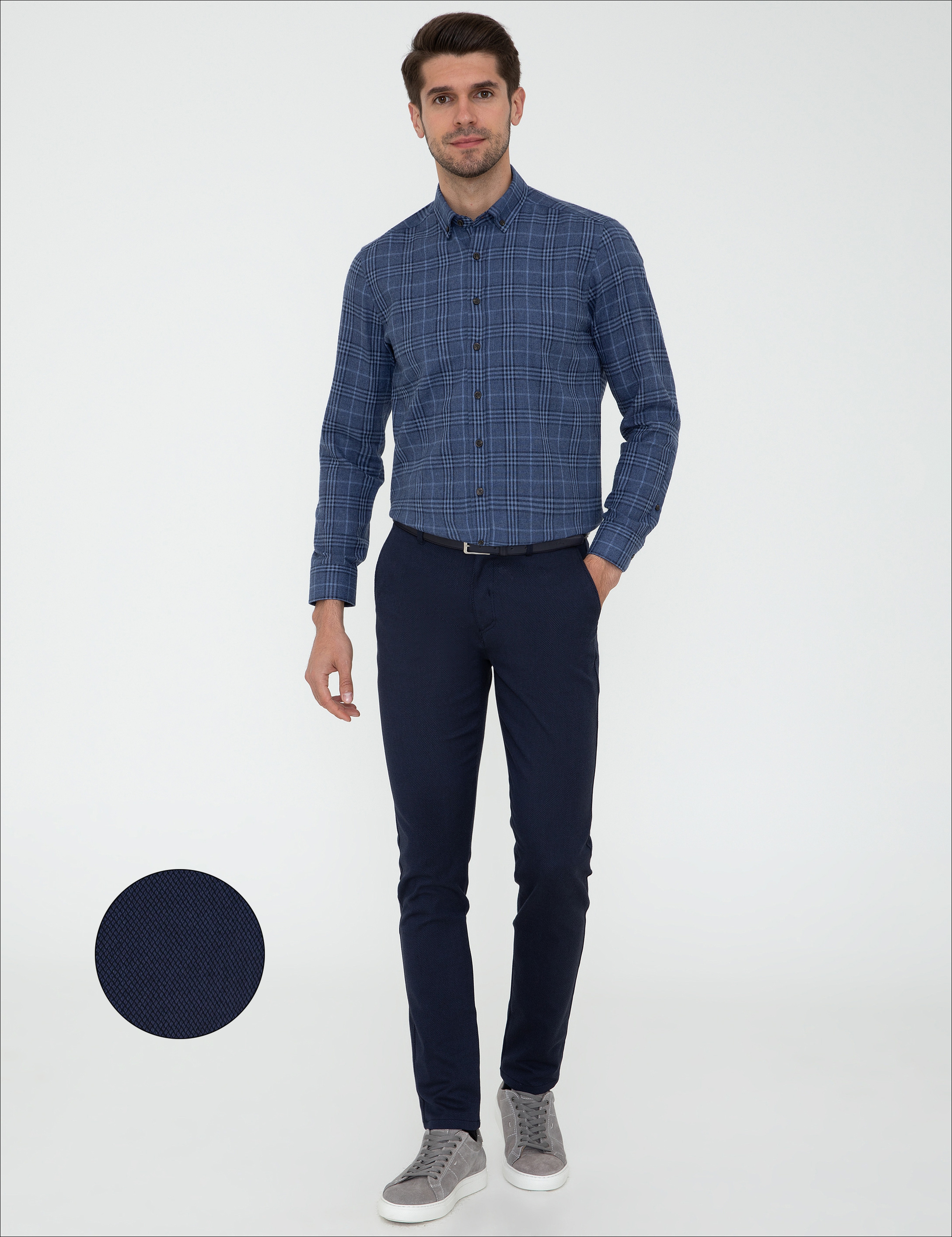Lacivert Slim Fit Kanvas Pantolon - Image 1