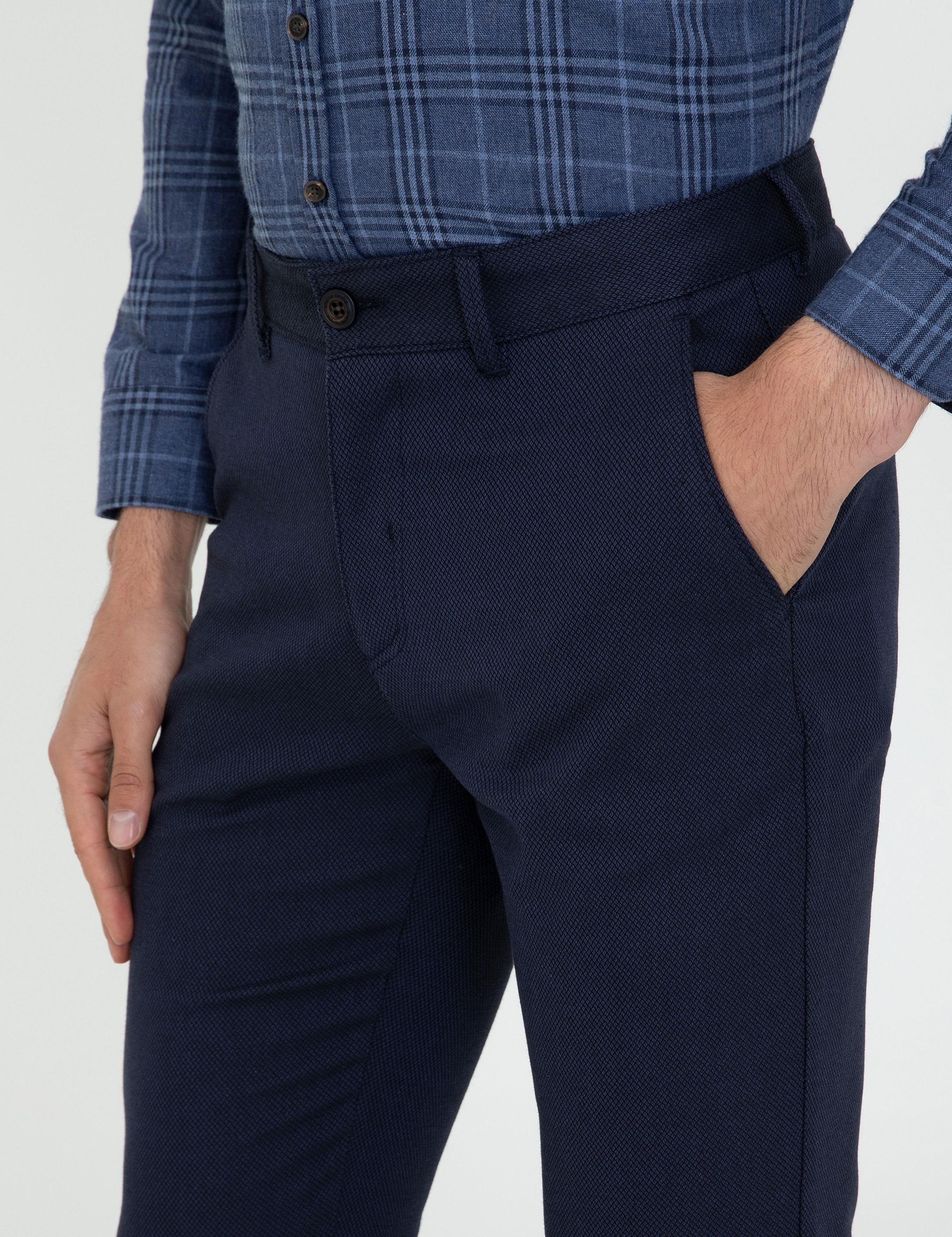 Lacivert Slim Fit Kanvas Pantolon