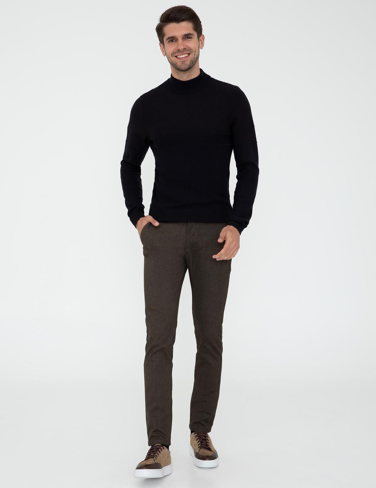 Lacivert Slim Fit Yarım Balıkçı Yaka Triko Kazak - 50241465008