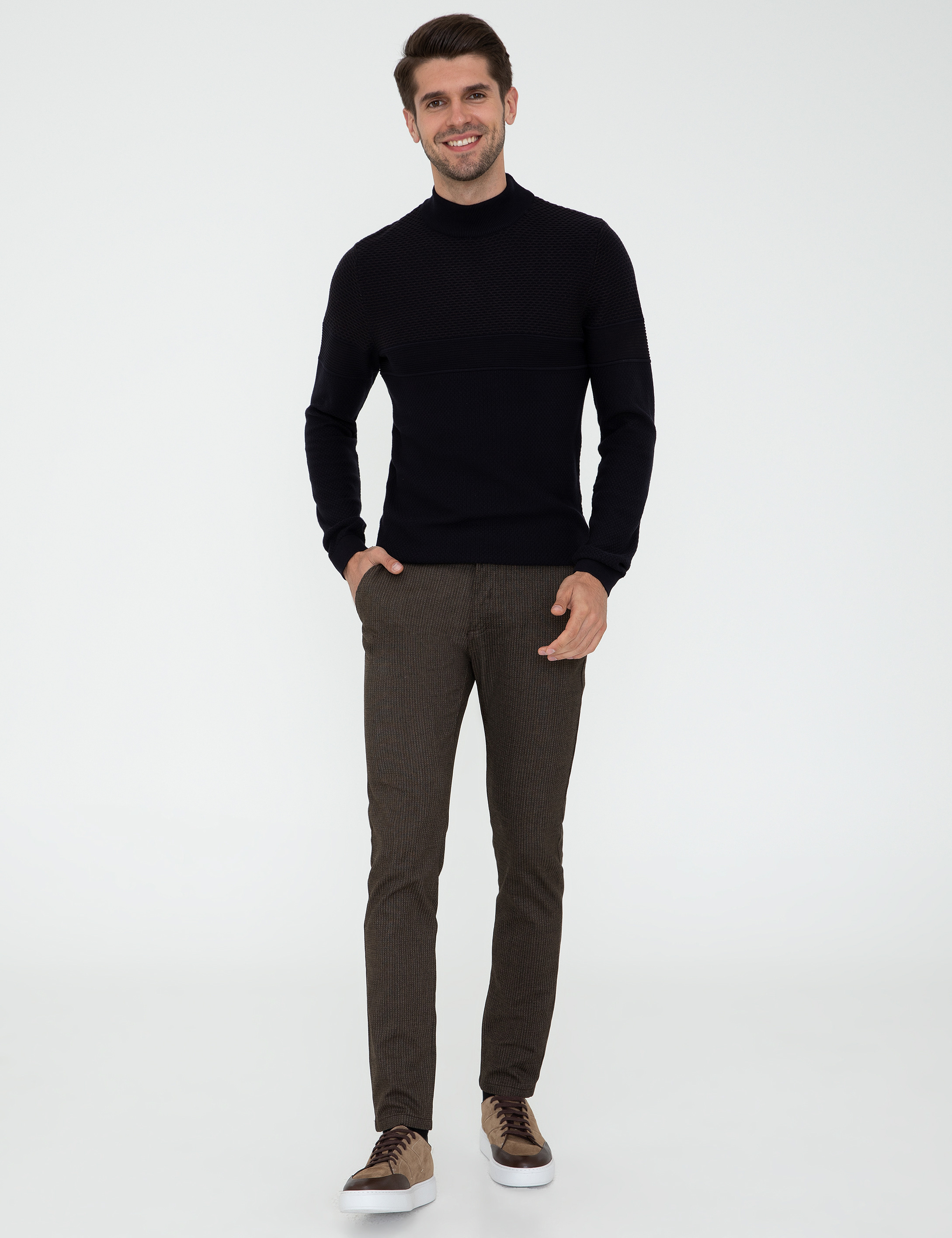 Lacivert Slim Fit Yarım Balıkçı Yaka Triko Kazak - Image 5