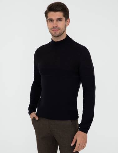 Lacivert Slim Fit Yarım Balıkçı Yaka Triko Kazak