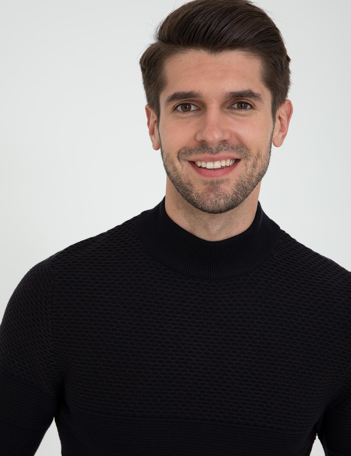 Lacivert Slim Fit Yarım Balıkçı Yaka Triko Kazak - 50241465008