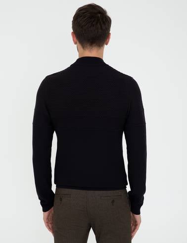Lacivert Slim Fit Yarım Balıkçı Yaka Triko Kazak
