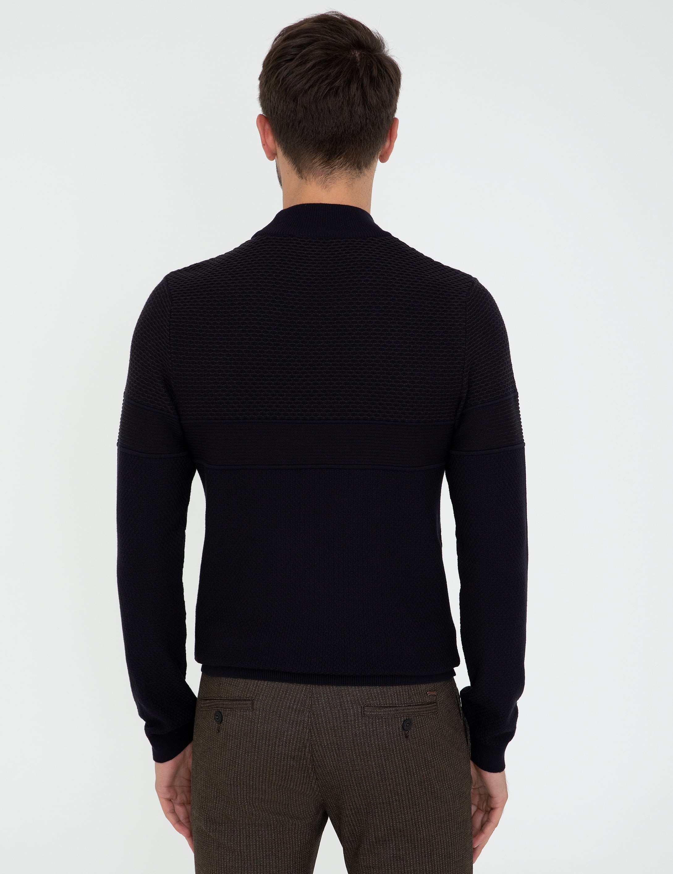 Lacivert Slim Fit Yarım Balıkçı Yaka Triko Kazak - Image 4