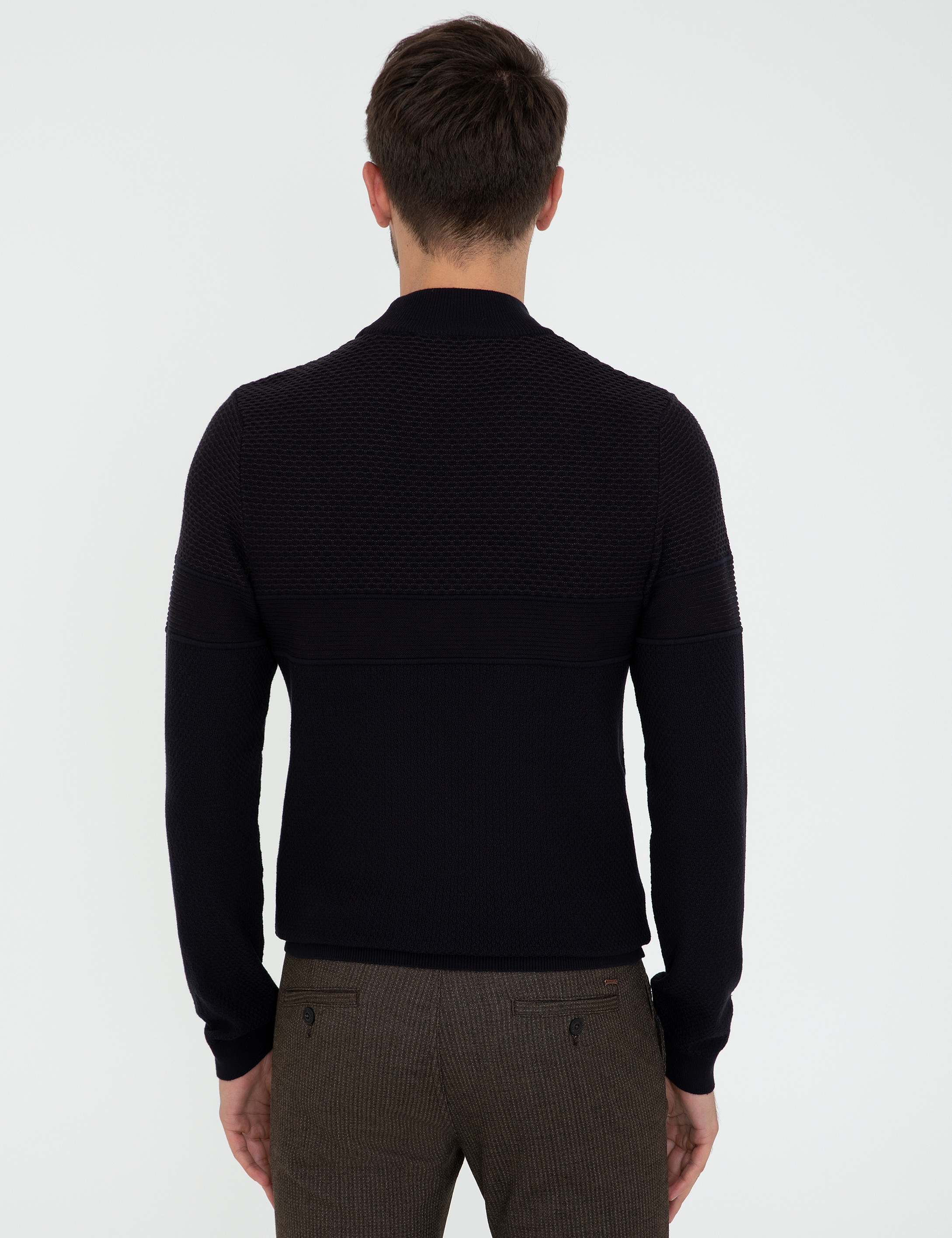 Lacivert Slim Fit Yarım Balıkçı Yaka Triko Kazak