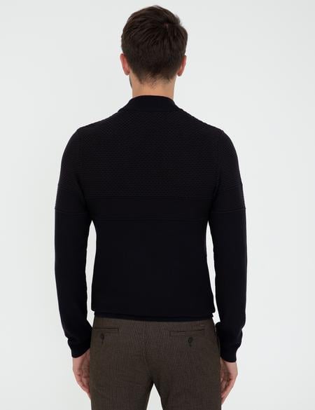 Lacivert Slim Fit Yarım Balıkçı Yaka Triko Kazak - 50241465008