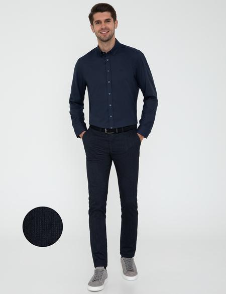 Lacivert Slim Fit Çizgili Kanvas Pantolon - 50241491127
