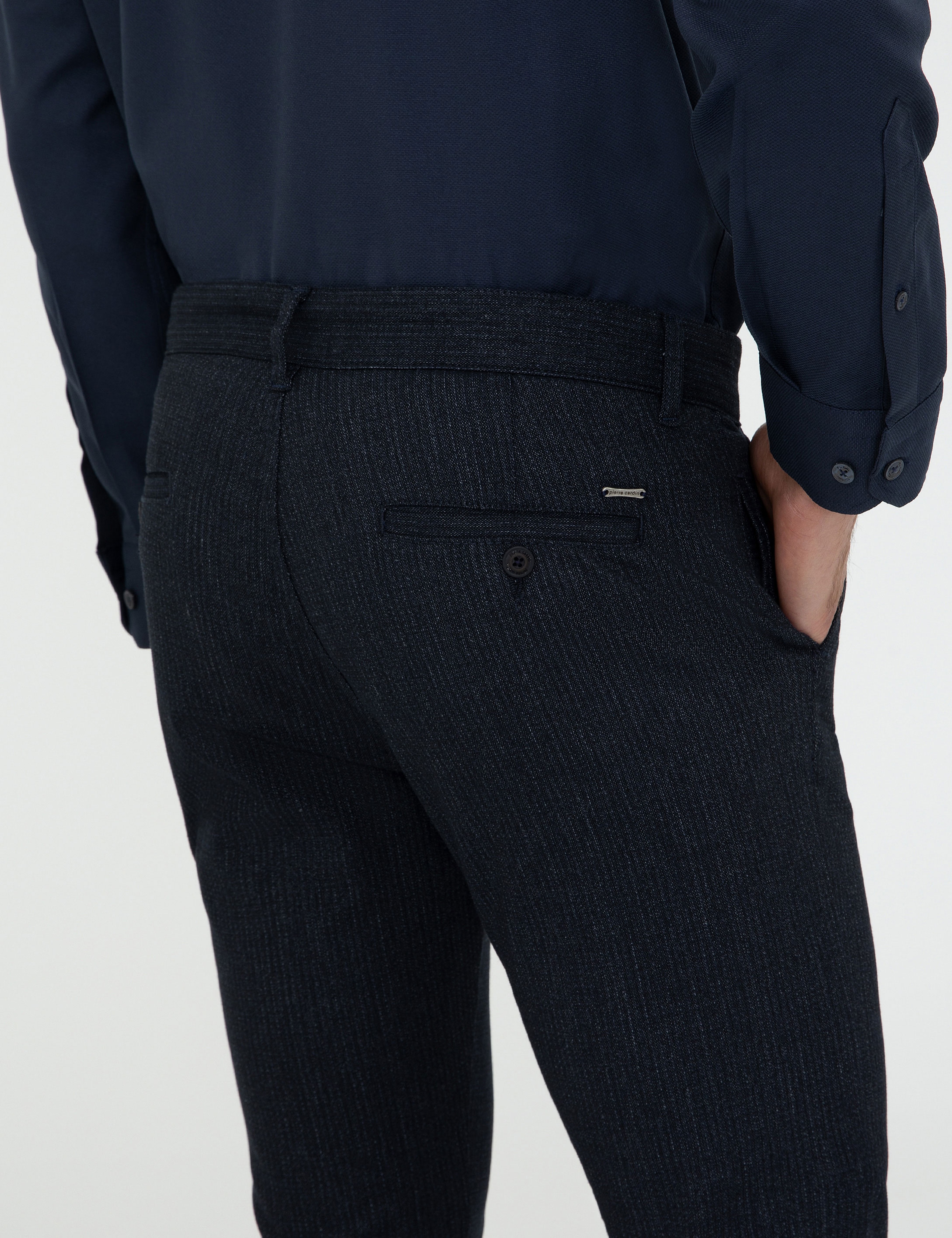 Lacivert Slim Fit Çizgili Kanvas Pantolon - Image 6