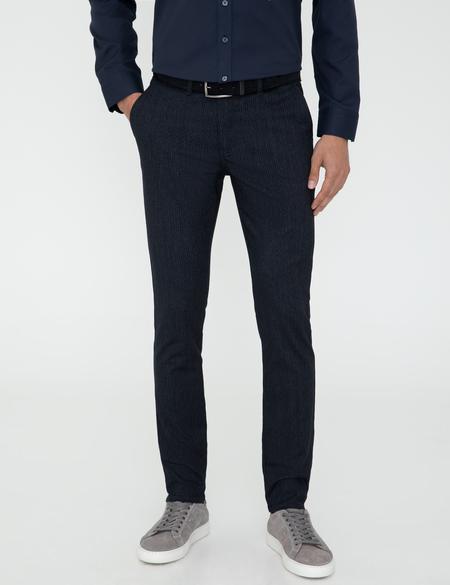 Lacivert Slim Fit Çizgili Kanvas Pantolon - 50241491127