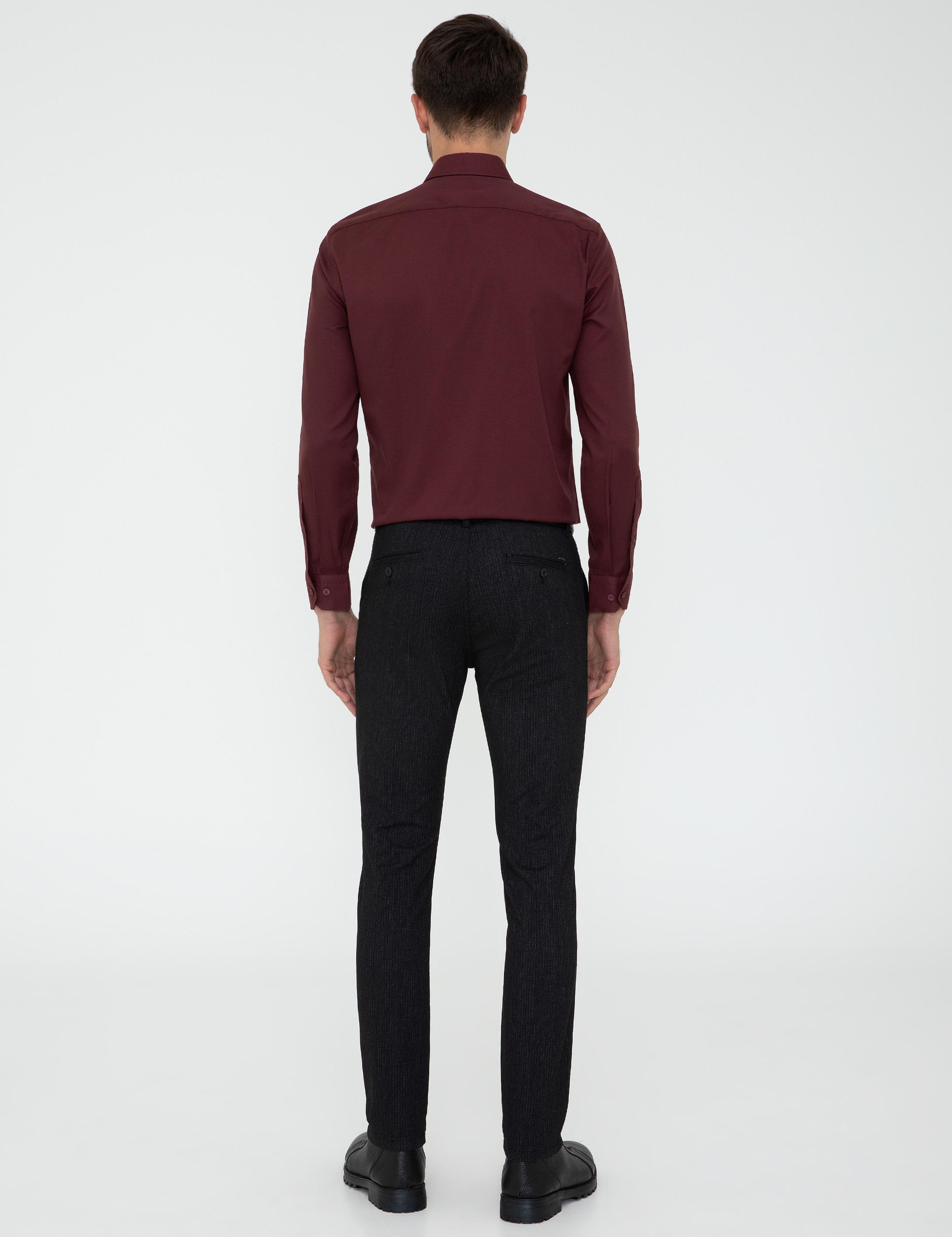 Siyah Slim Fit Çizgili Keten Karışımlı Kanvas Pantolon