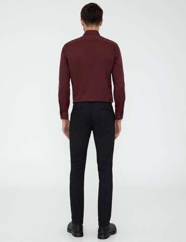 Siyah Slim Fit Çizgili Keten Karışımlı Kanvas Pantolon