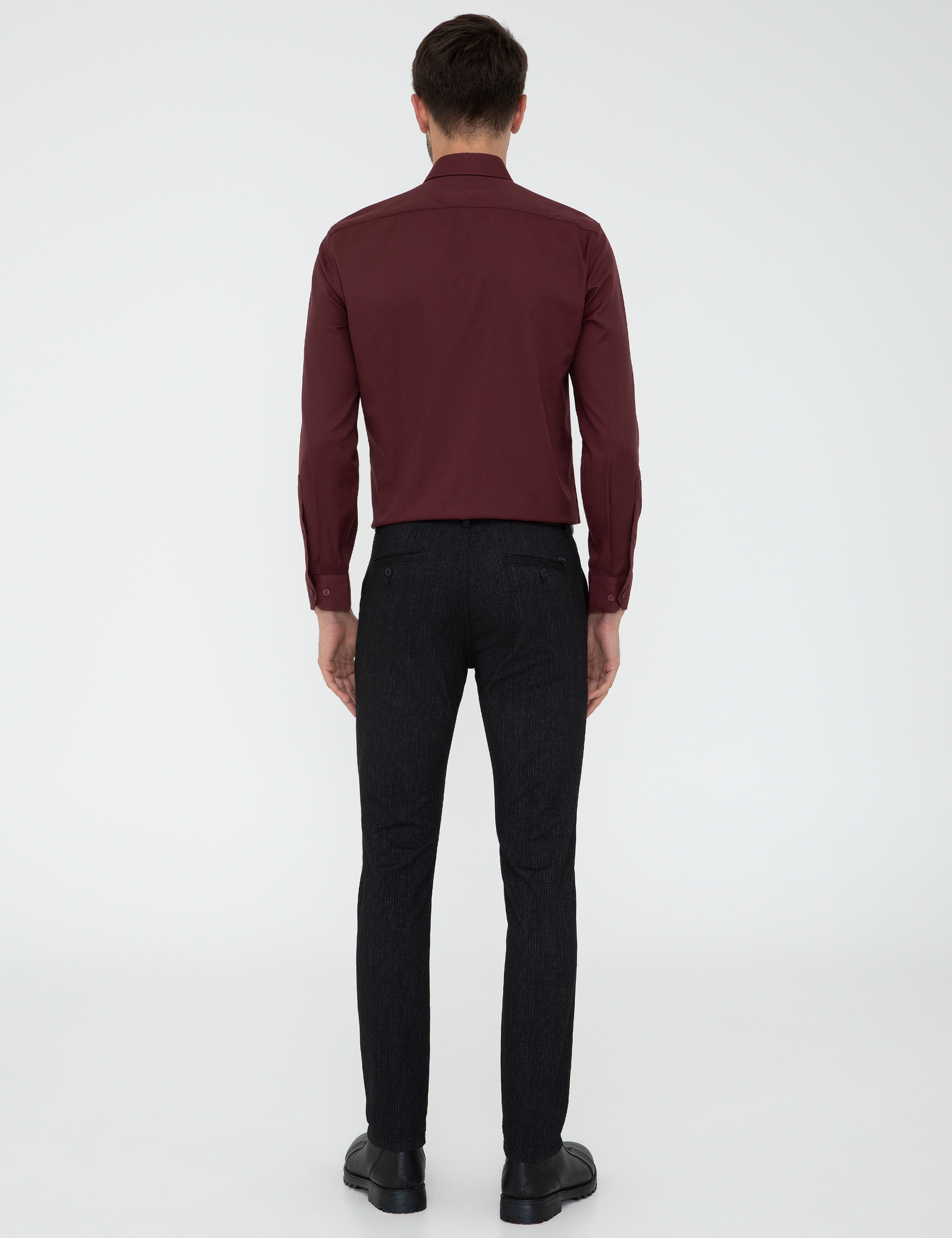 Siyah Slim Fit Çizgili Keten Karışımlı Kanvas Pantolon - Image 3