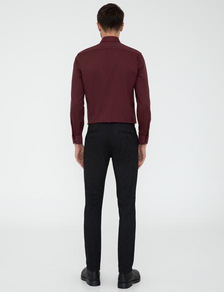 Siyah Slim Fit Çizgili Keten Karışımlı Kanvas Pantolon - 50241491167