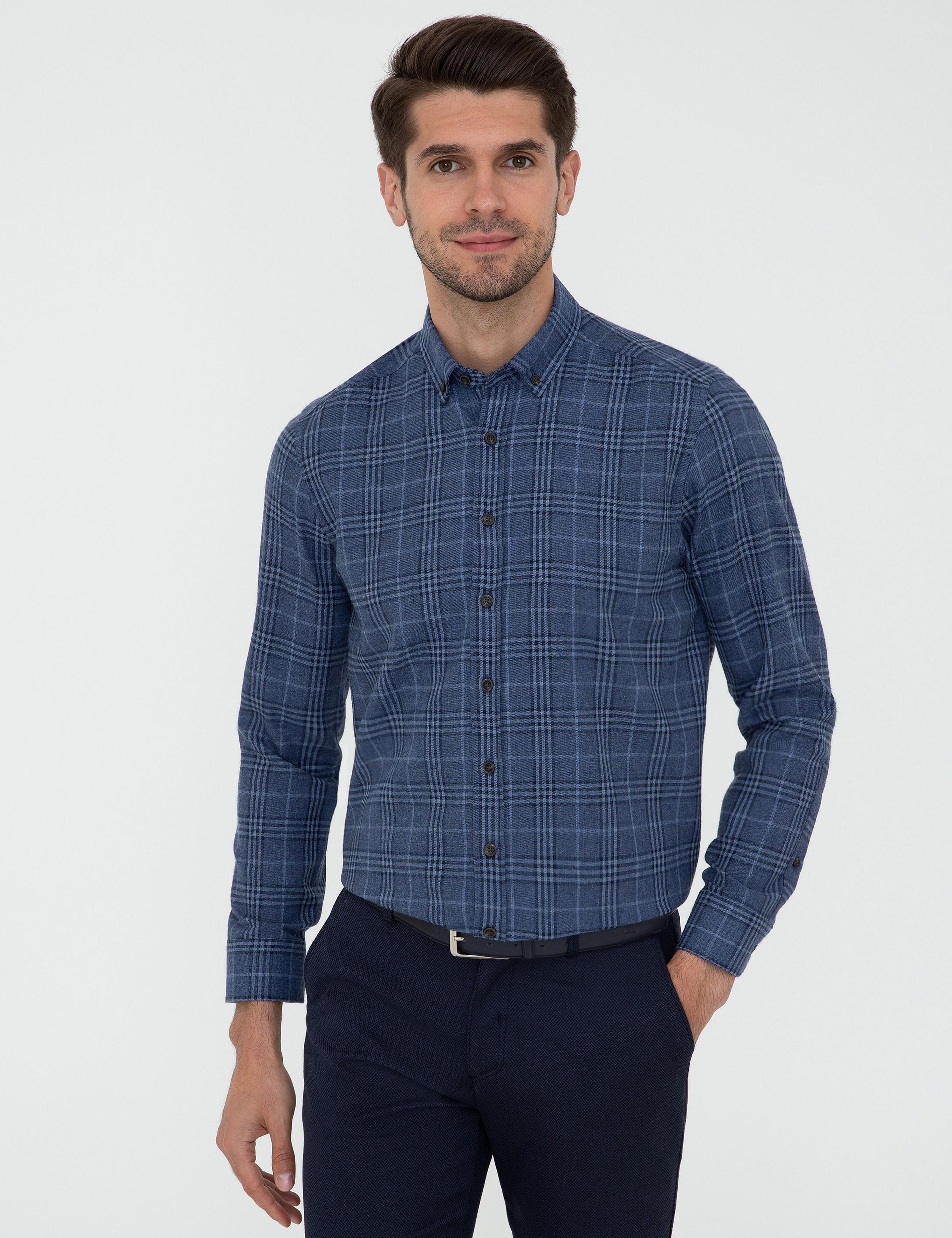 Lacivert Regular Fit Uzun Kollu Gömlek