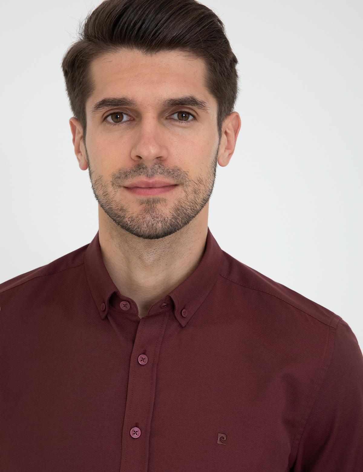 Bordo Slim Fit Uzun Kollu Gömlek - 50247983032