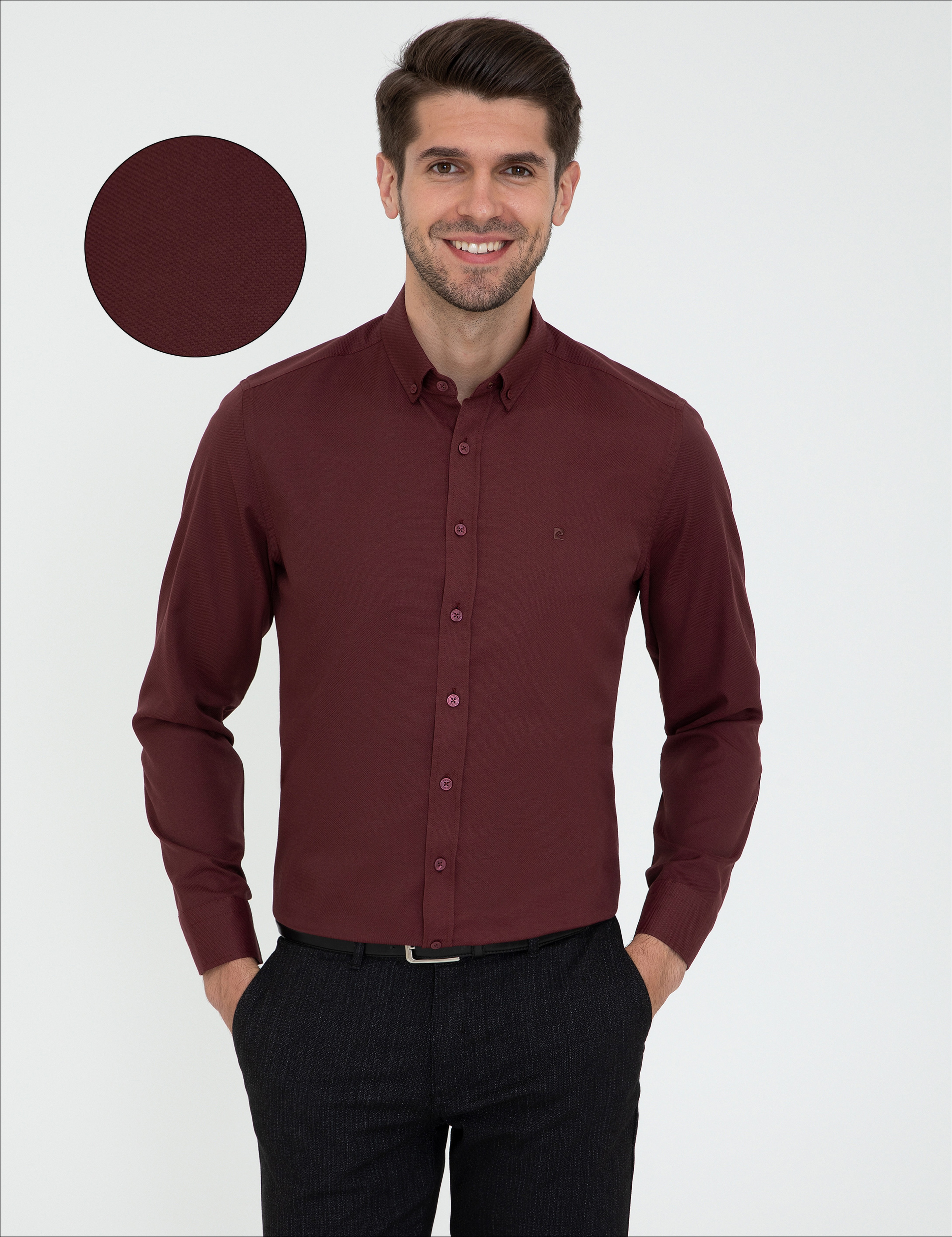 Bordo Slim Fit Uzun Kollu Gömlek