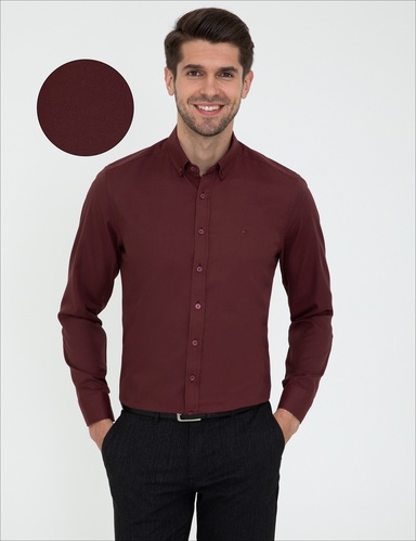 Bordo Slim Fit Uzun Kollu Gömlek