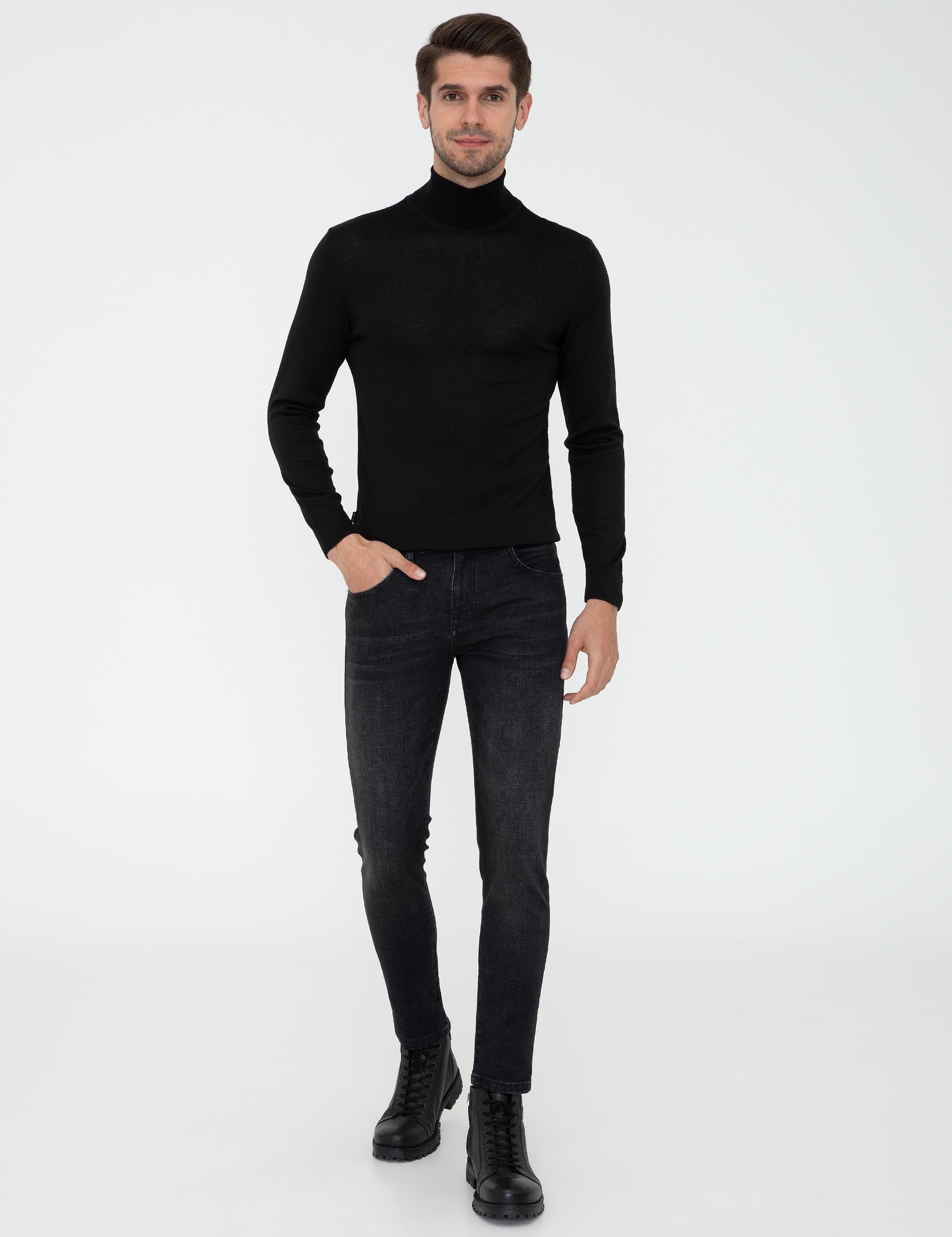 Siyah Regular Fit Balıkçı Yaka Yün Karışımlı Basic Triko Kazak