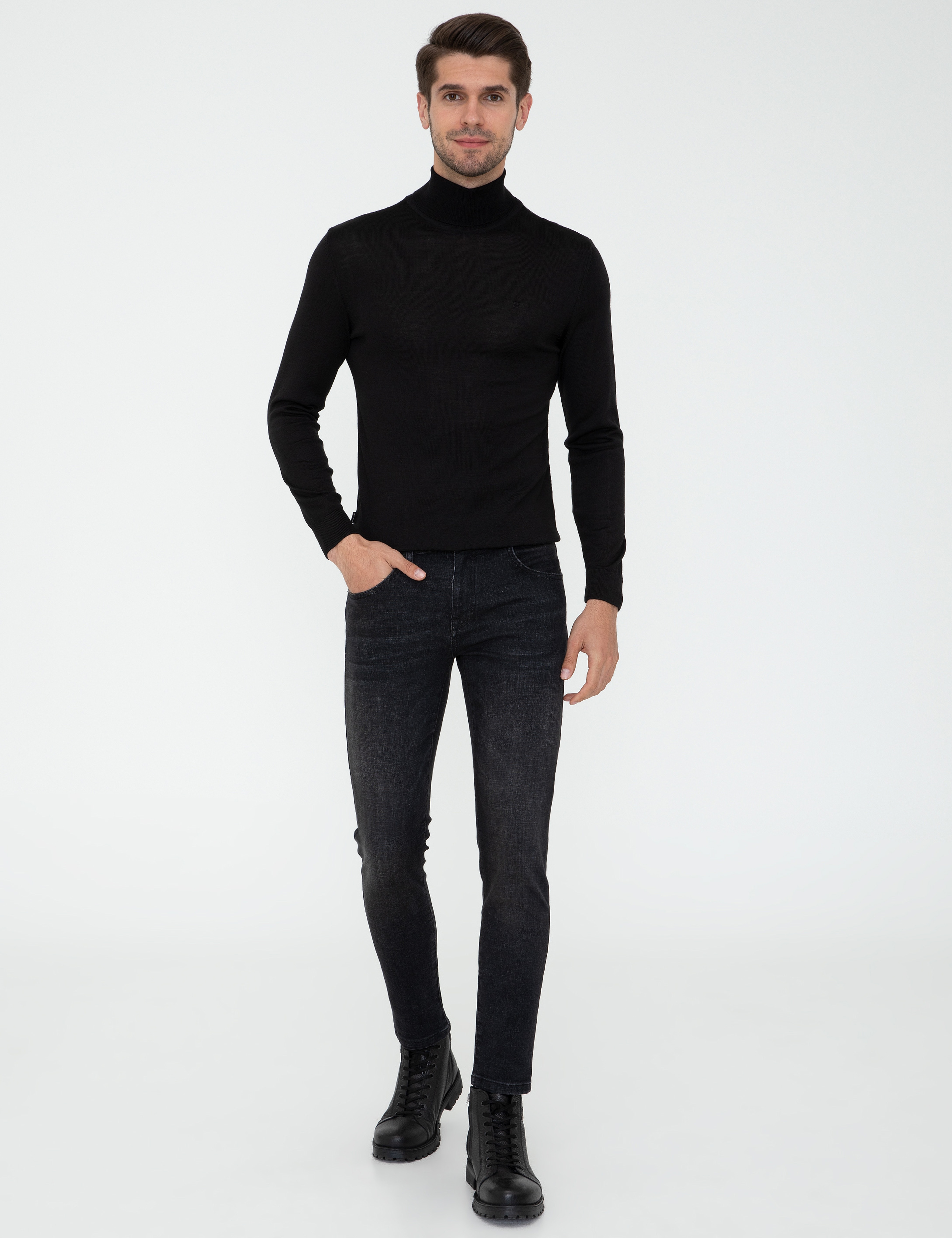 Siyah Regular Fit Balıkçı Yaka Yün Karışımlı Basic Triko Kazak - Image 5