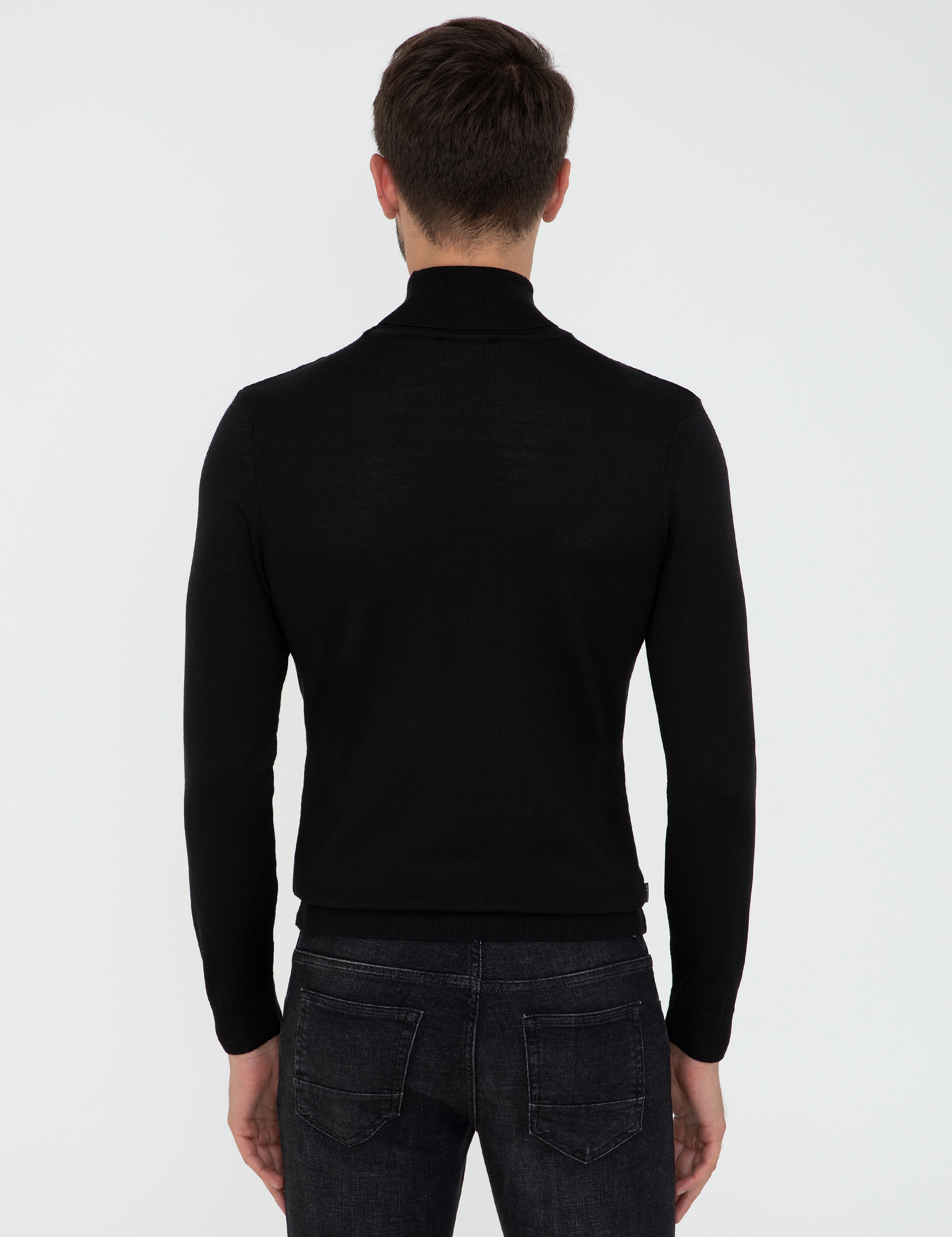 Siyah Regular Fit Balıkçı Yaka Yün Karışımlı Basic Triko Kazak - Image 4