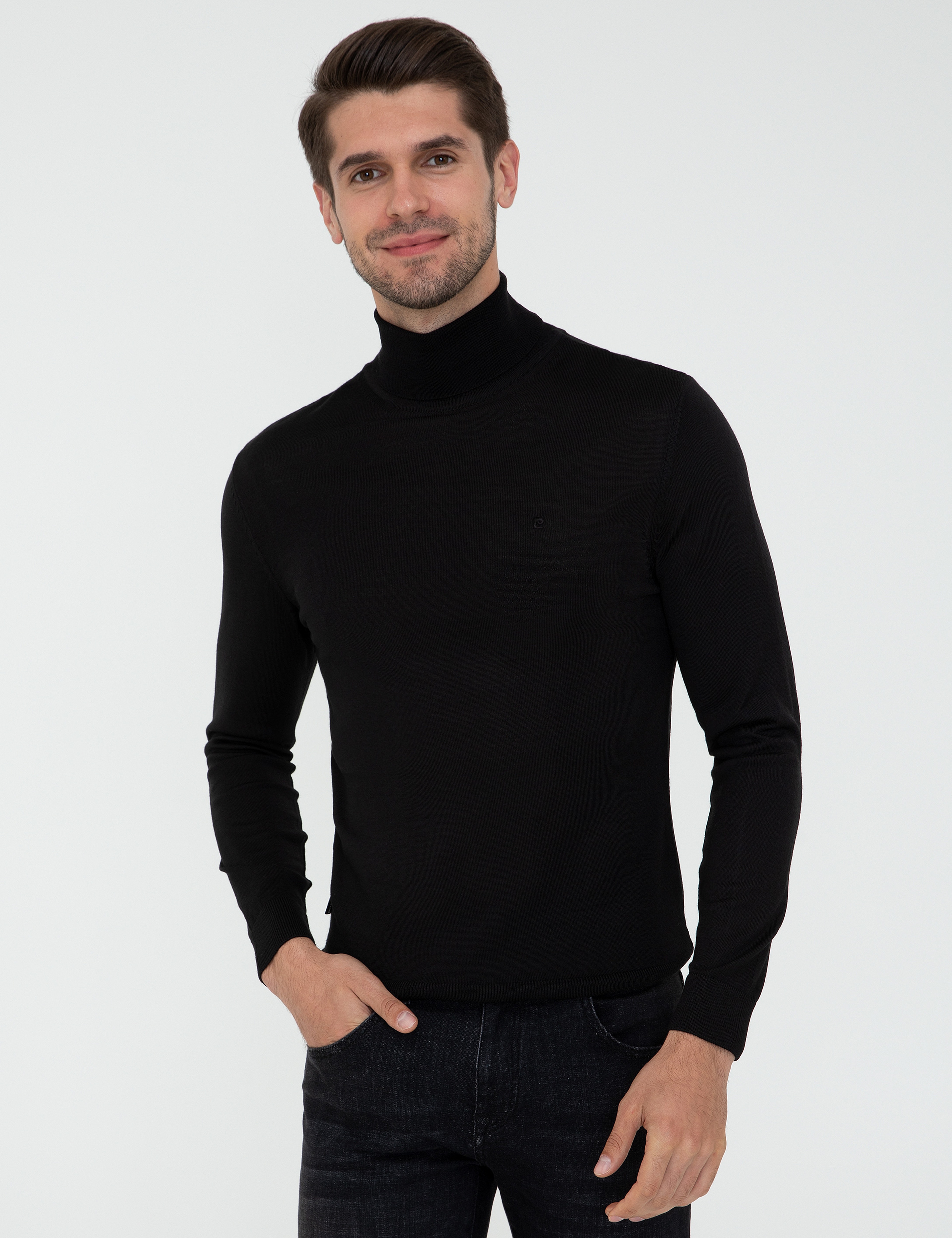 Siyah Regular Fit Balıkçı Yaka Yün Karışımlı Basic Triko Kazak