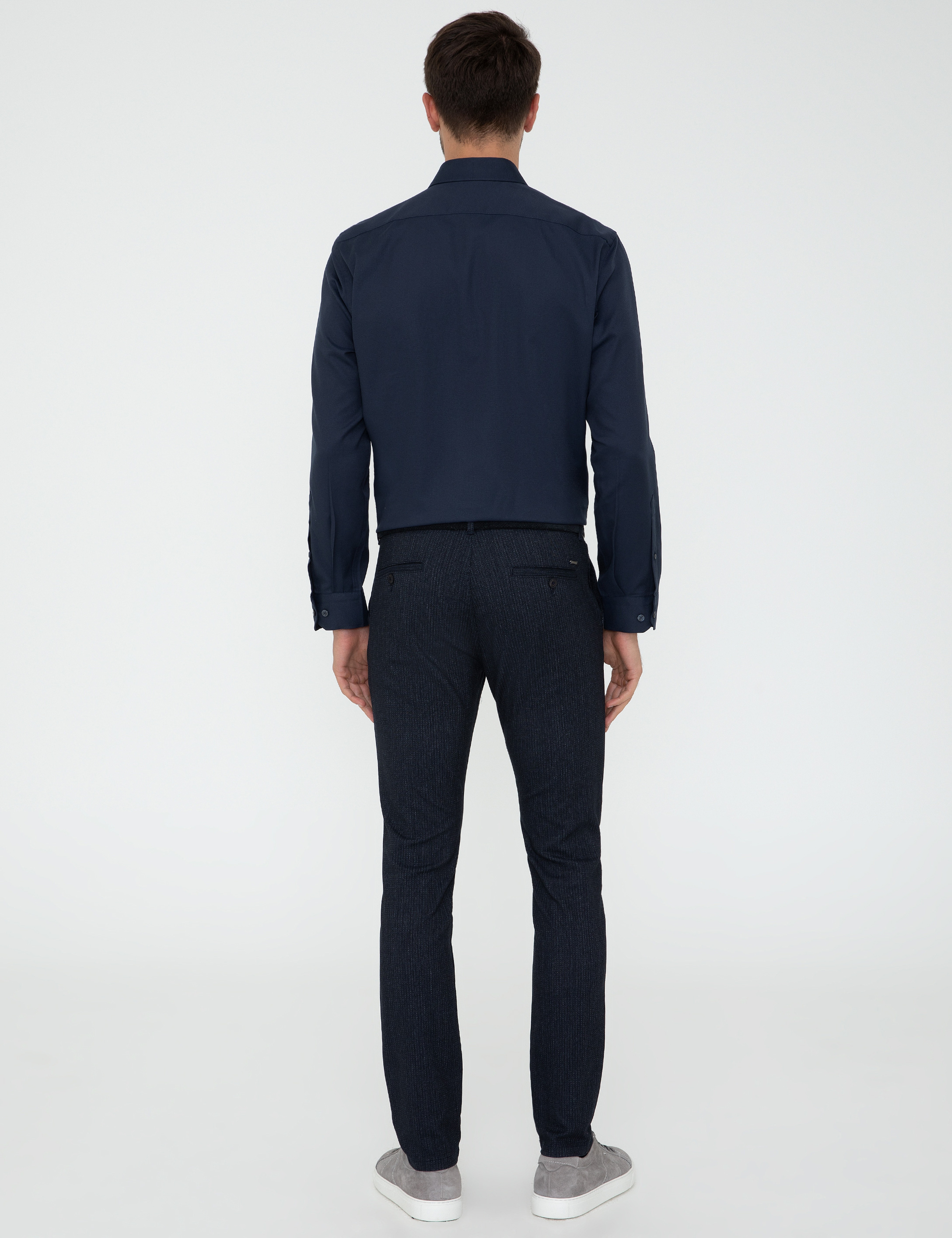 Lacivert Slim Fit Çizgili Kanvas Pantolon