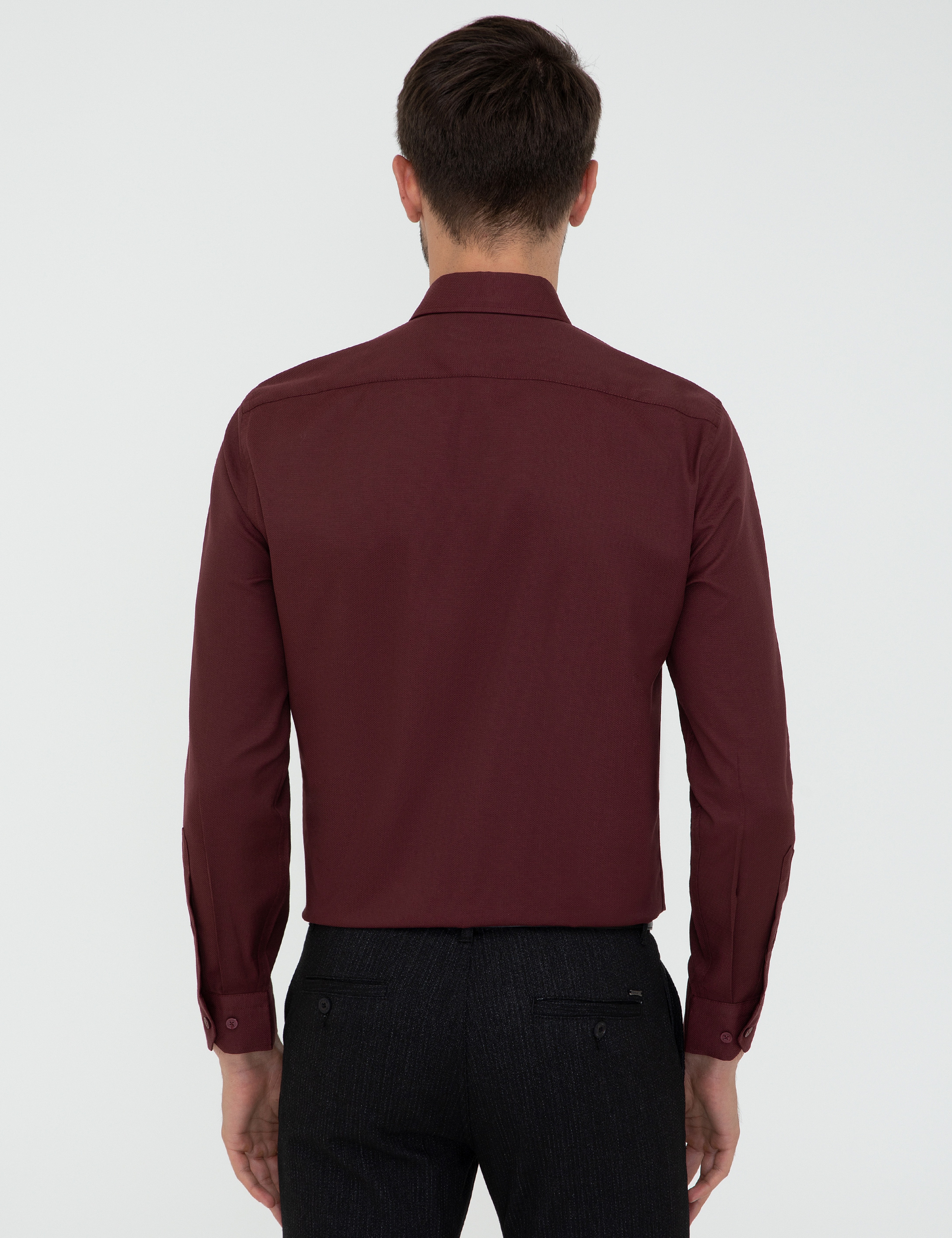 Bordo Slim Fit Uzun Kollu Gömlek - Image 3