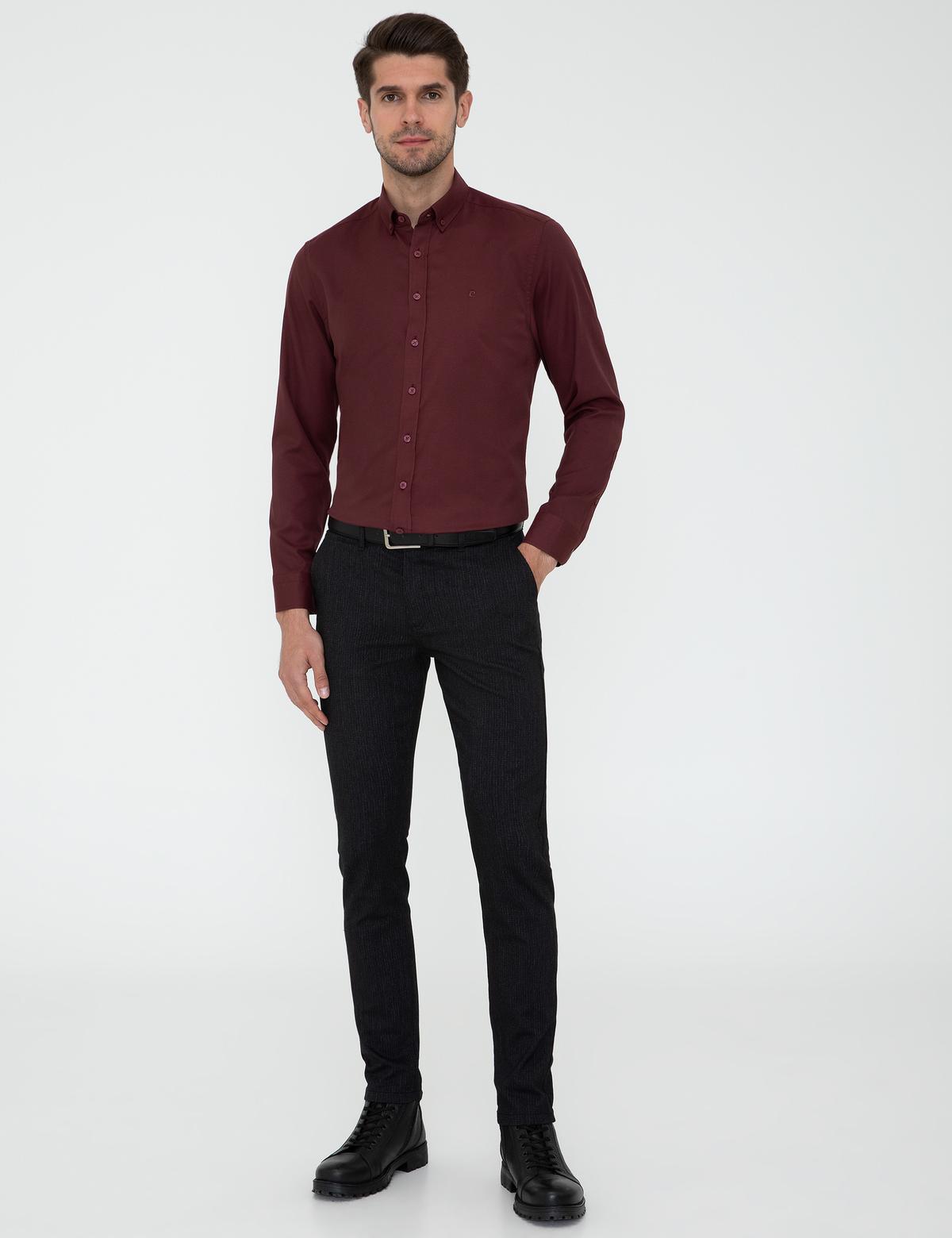 Bordo Slim Fit Uzun Kollu Gömlek - 50247983032