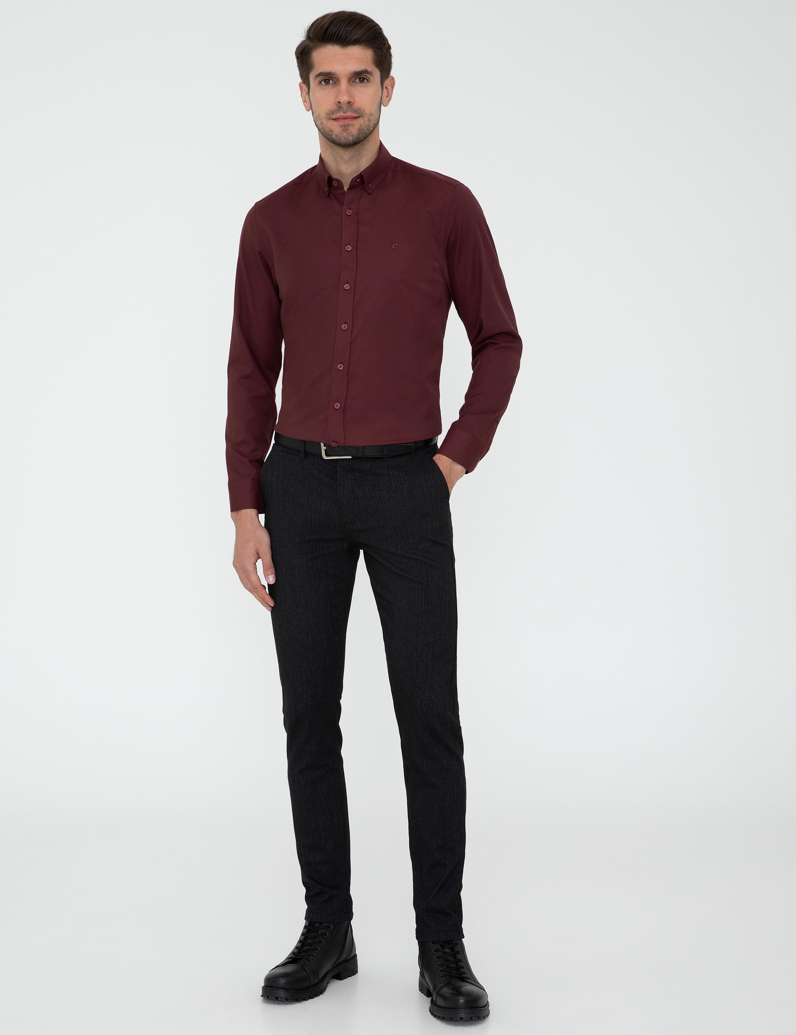 Bordo Slim Fit Uzun Kollu Gömlek
