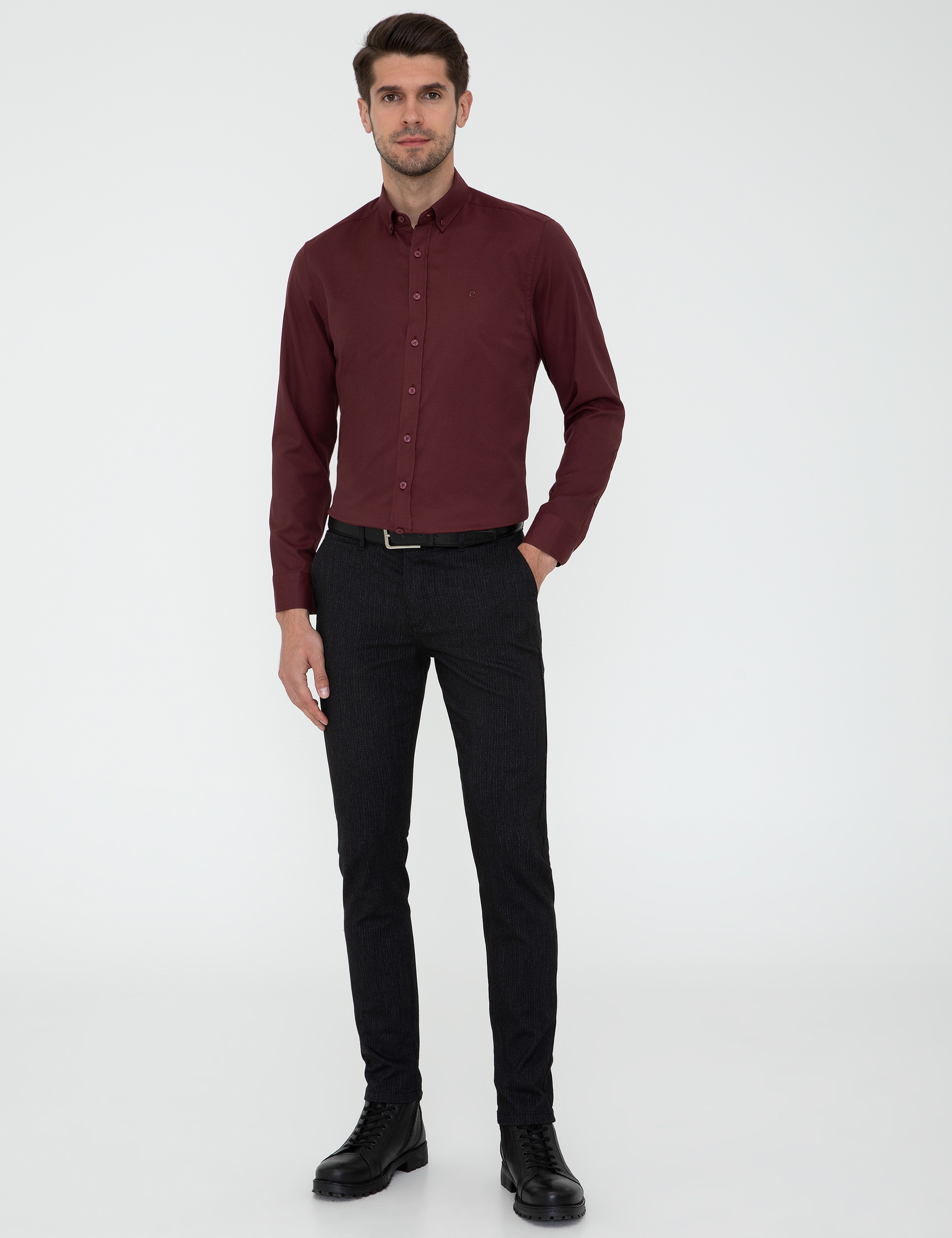 Bordo Slim Fit Uzun Kollu Gömlek - Image 4